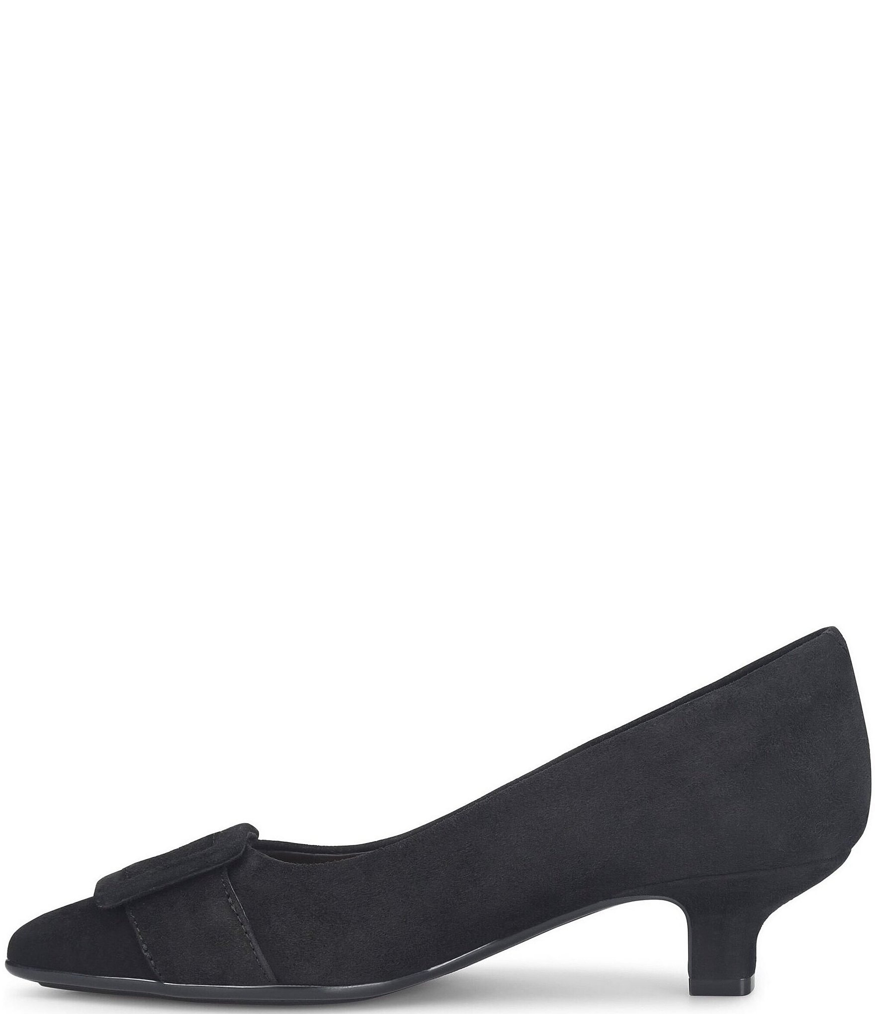 Sofft Sadie Suede Buckle Ornament Pointed Toe Kitten Heel Pumps
