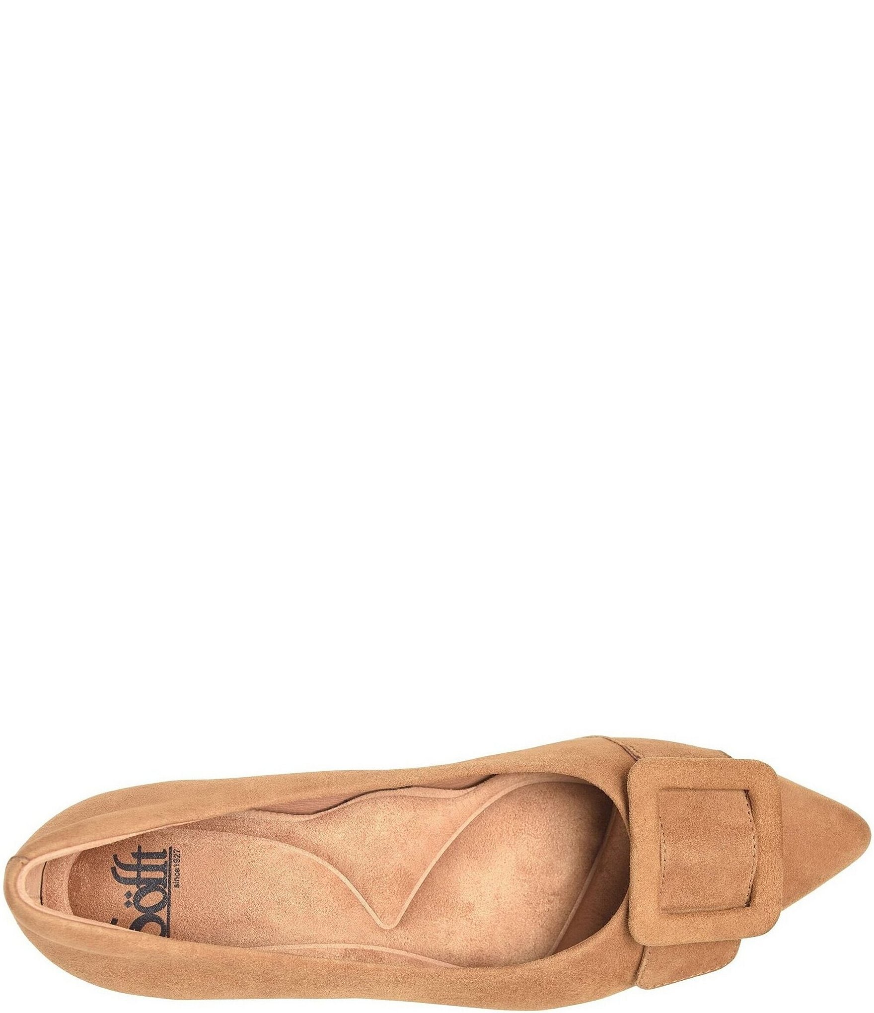 Sofft Sadie Suede Buckle Ornament Pointed Toe Kitten Heel Pumps