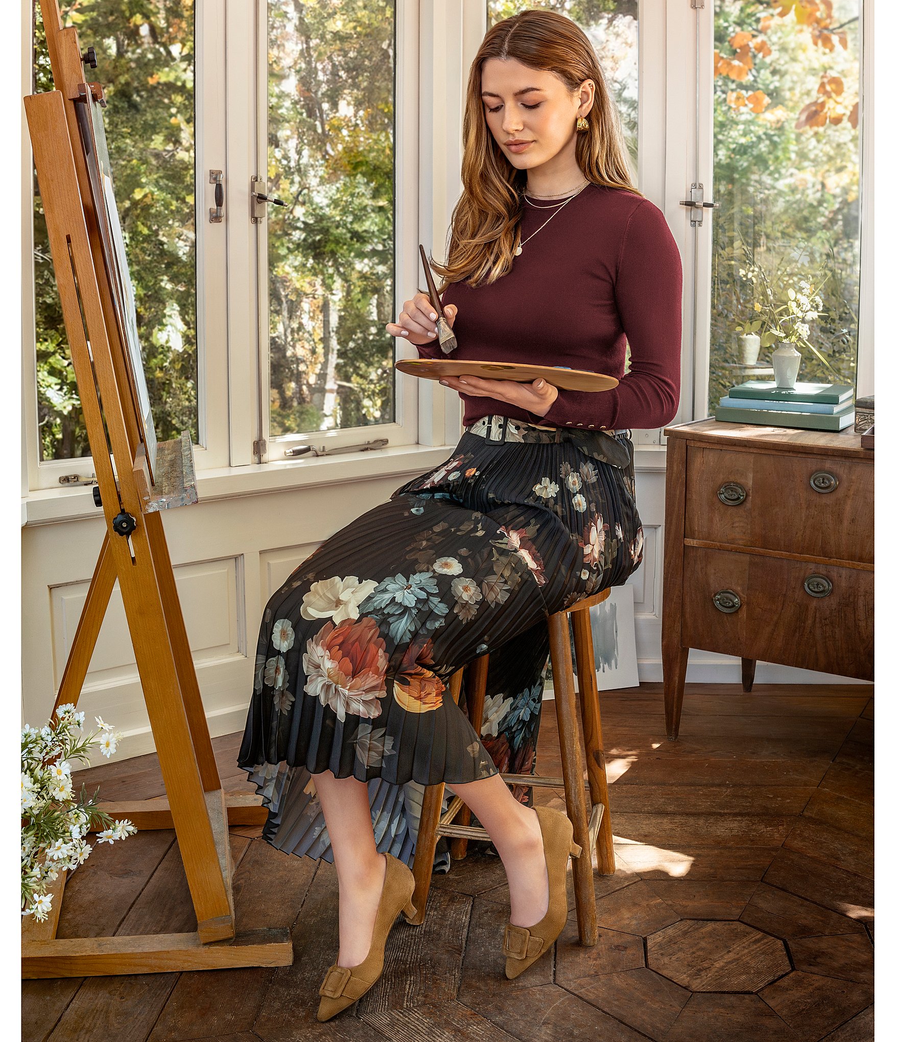 Sofft Sadie Suede Buckle Ornament Pointed Toe Kitten Heel Pumps