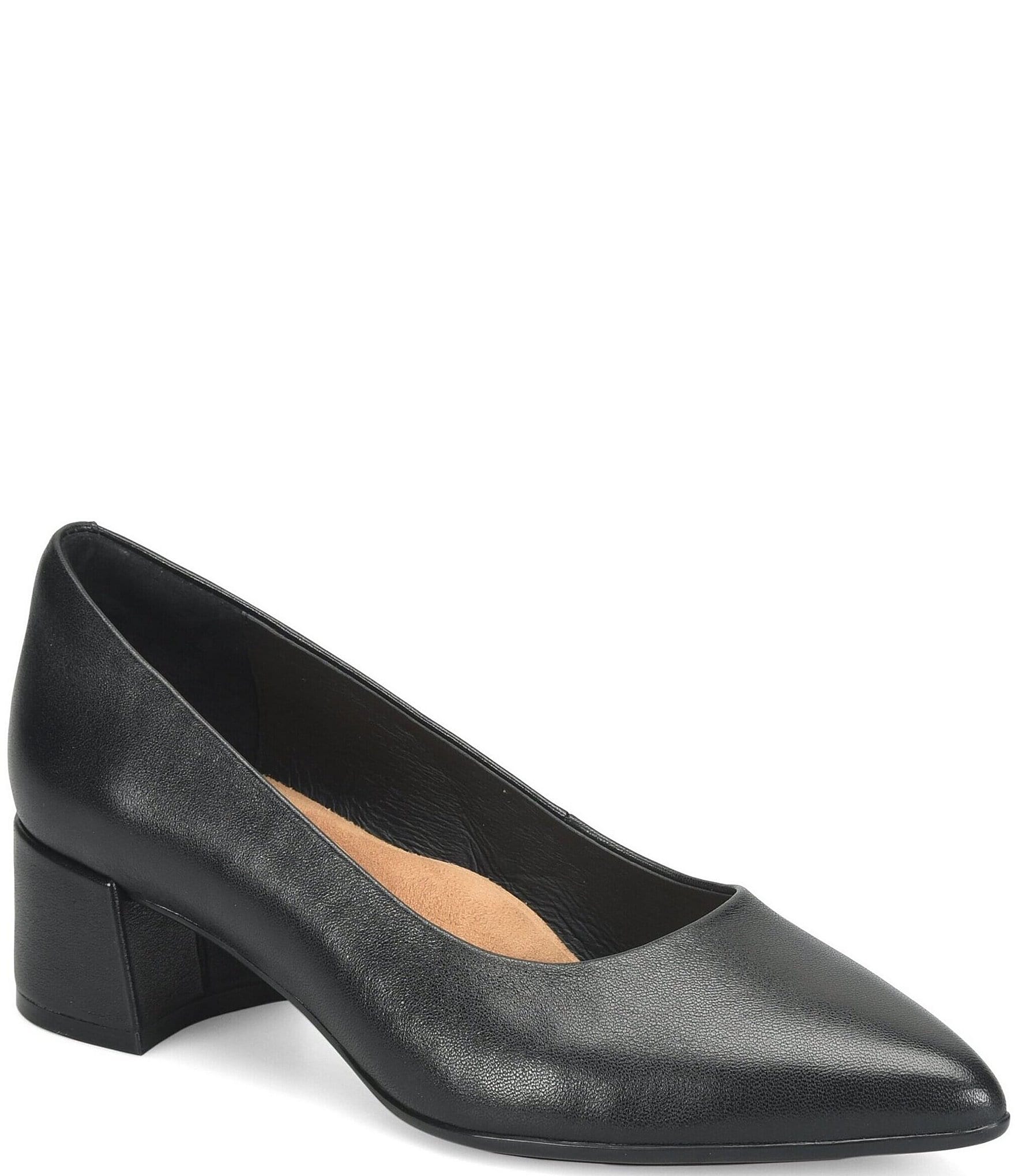 Sofft Sandra Pointed Leather Block Heel Pumps