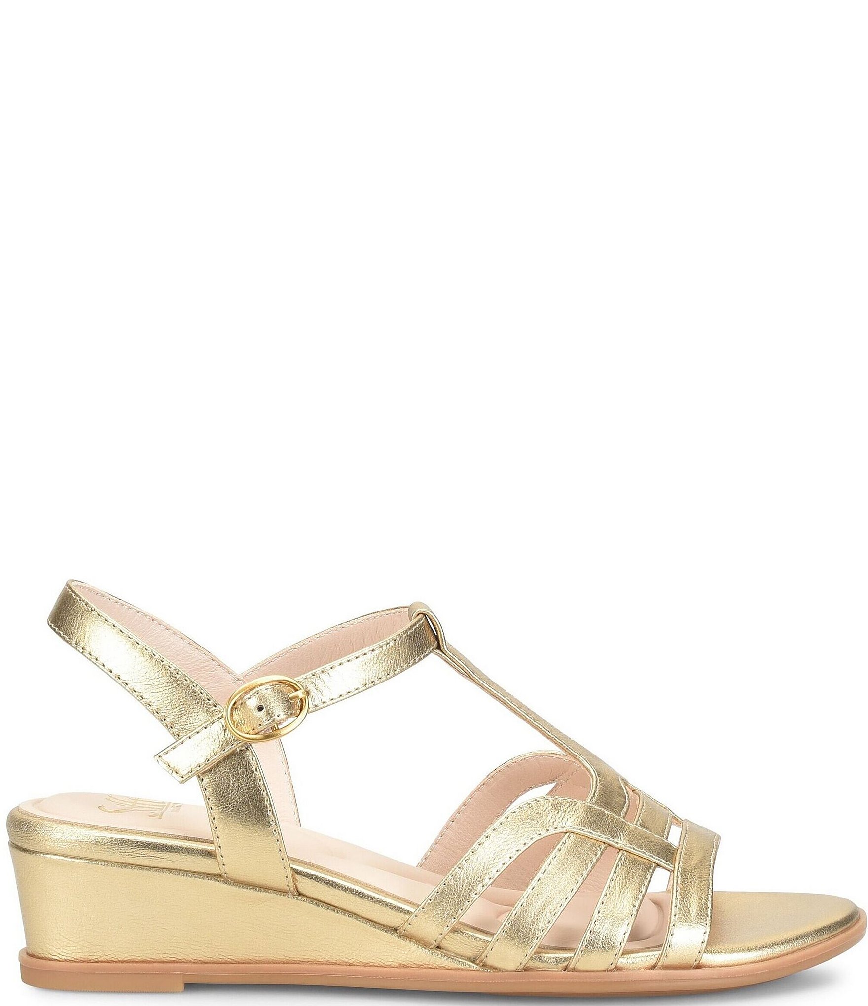 Sofft Scarlet Metallic Leather Wedge Sandals