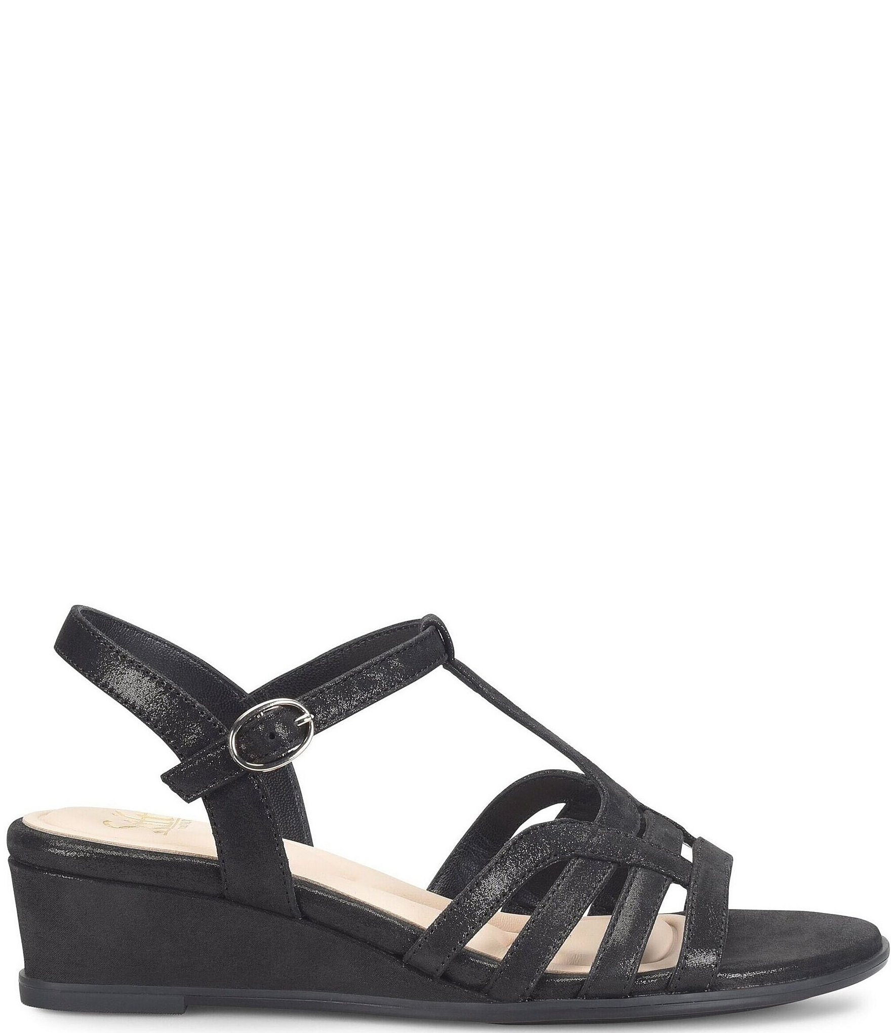 Sofft Scarlet Metallic Leather Wedge Sandals