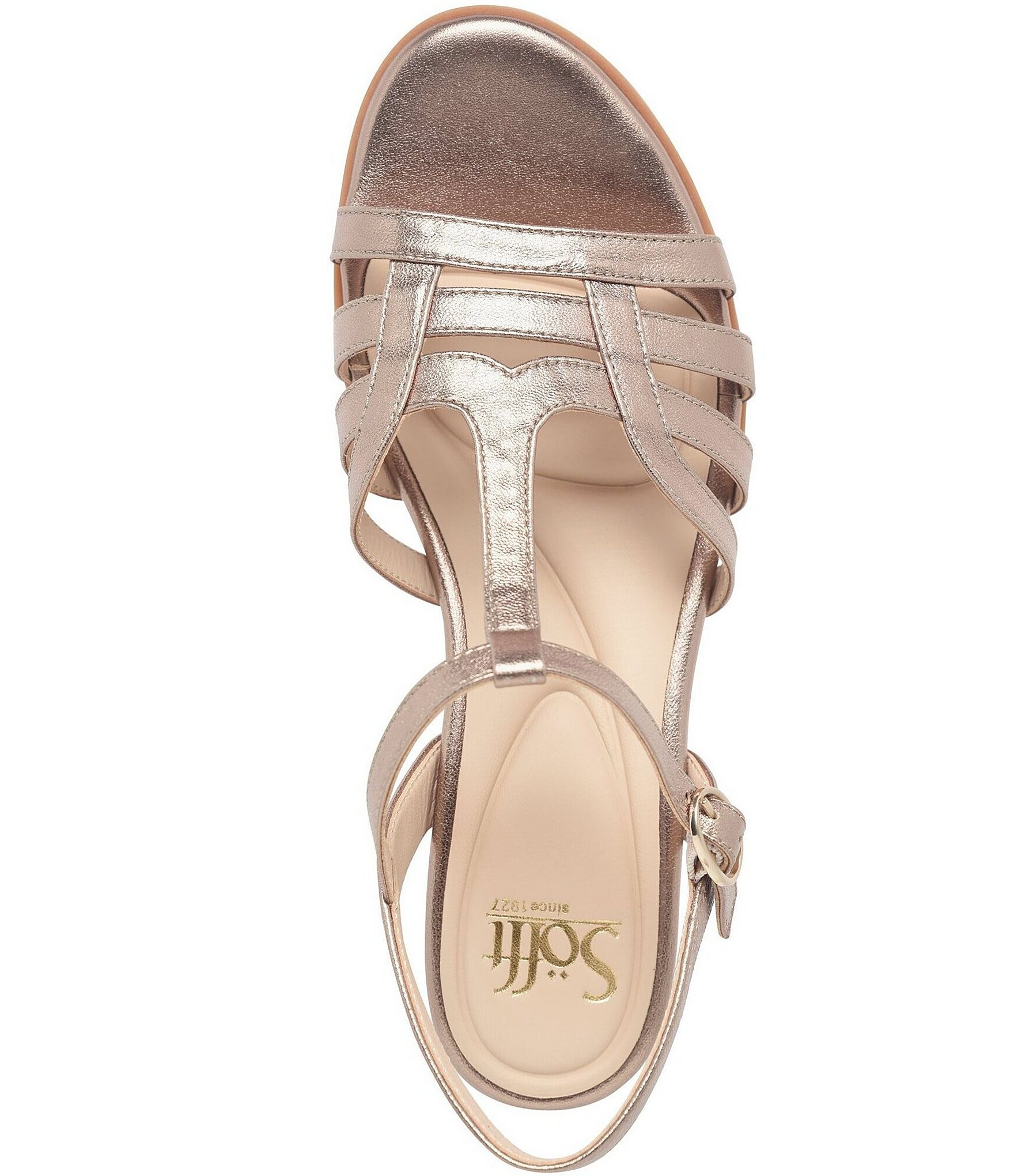 Sofft Scarlet Metallic Leather Wedge Sandals