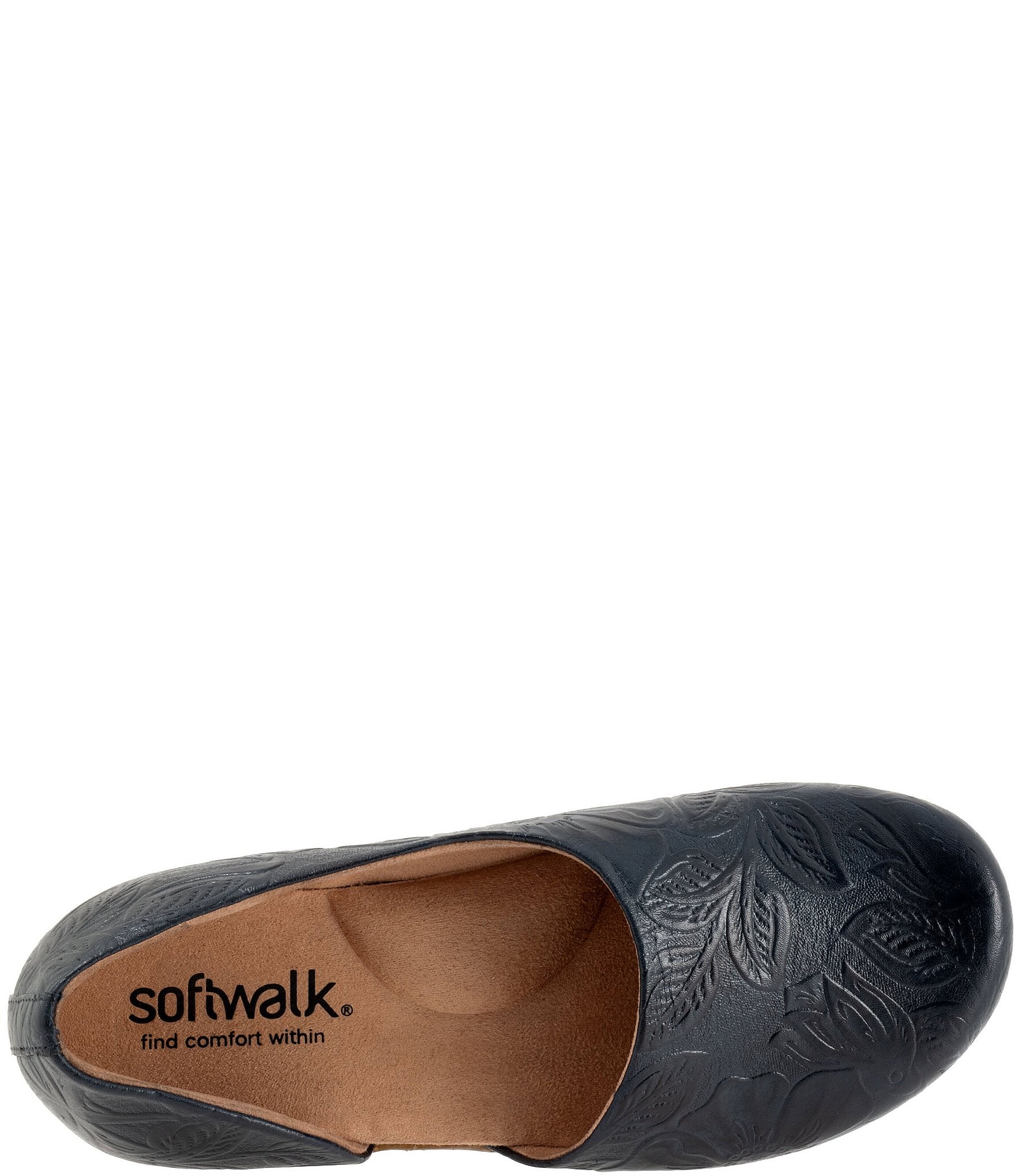 SoftWalk Addie Floral Embossed Leather Open Side Clogs