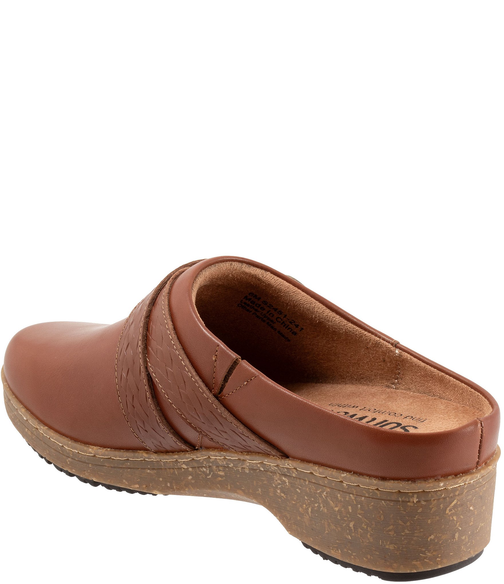 SoftWalk Asmara Leather Embossed Buckle Hardware Strap Clogs