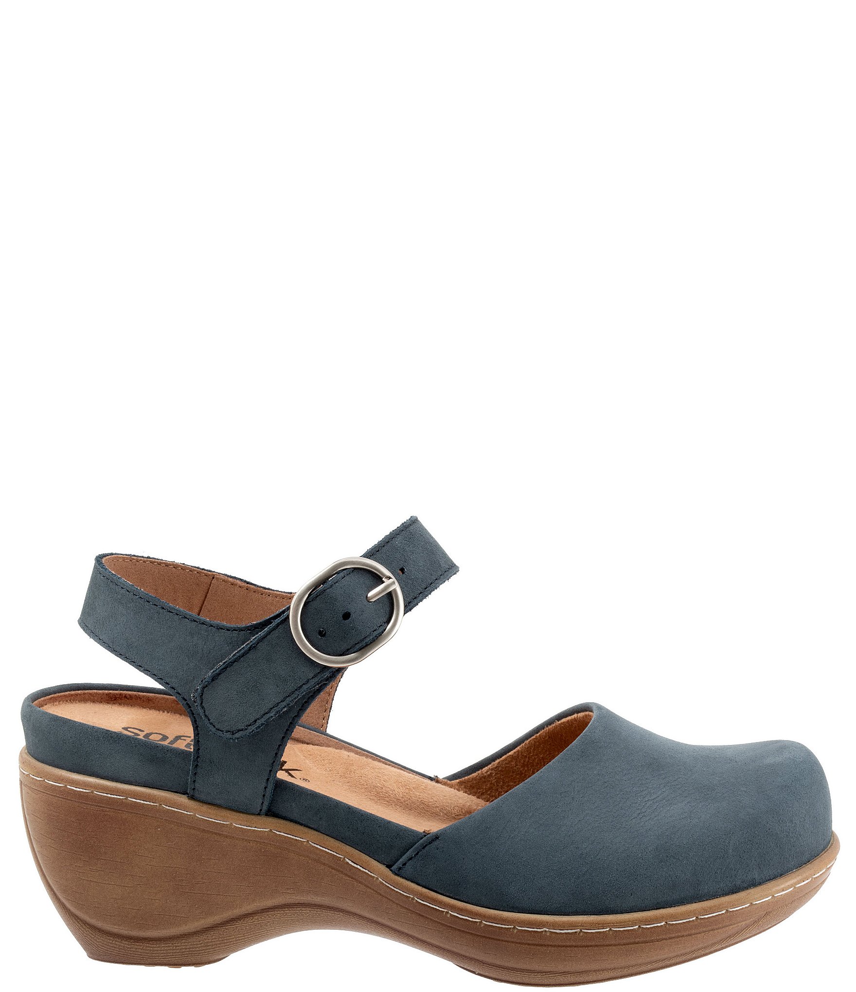 SoftWalk Mabelle Nubuck Suede Ankle Strap Clogs