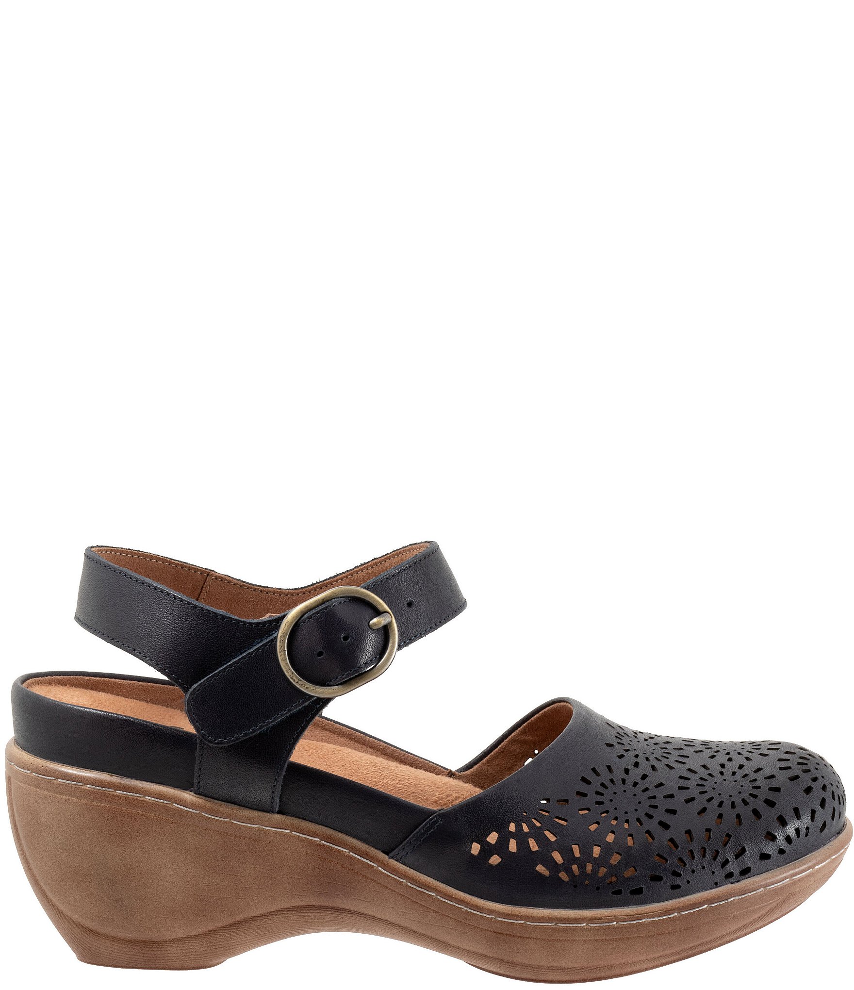SoftWalk Mabelle Perforated Leather Ankle Strap Clogs