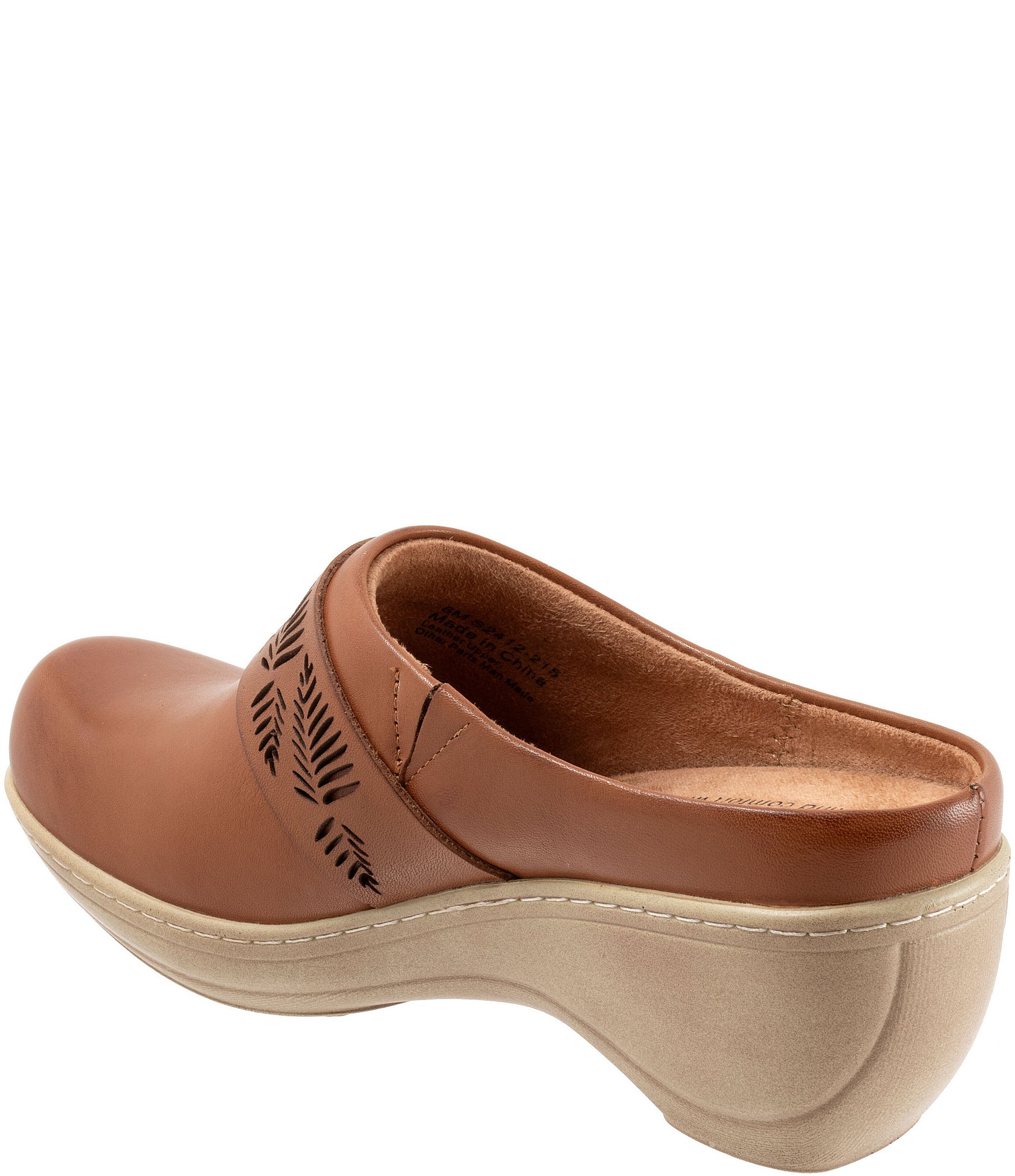SoftWalk Melita Leaf Detail Leather Clogs