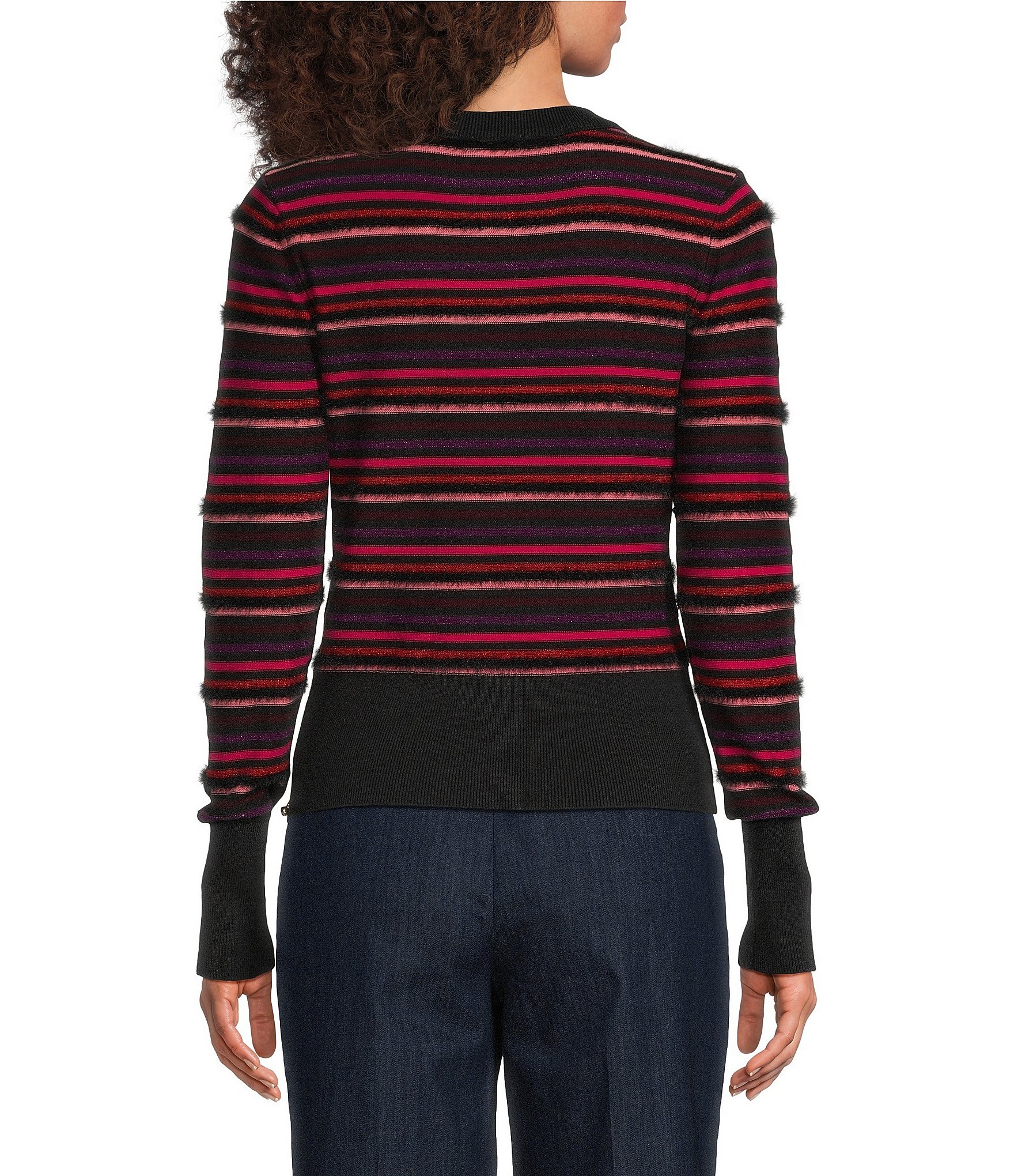 Sonia Rykiel Combo Stripe Print Crew Neck Long Sleeve Top