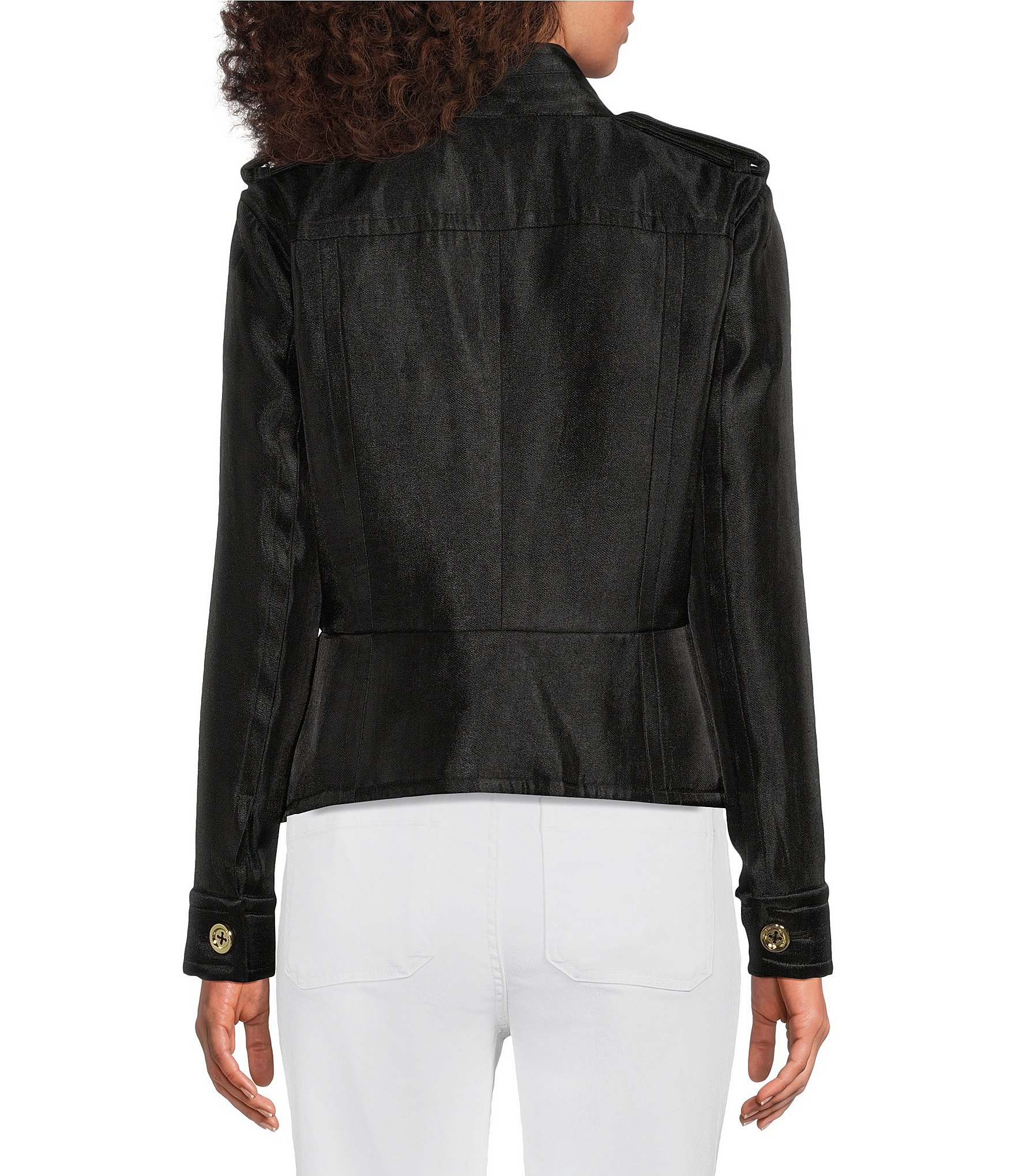 Sonia Rykiel Stand Collar Long Sleeve Gold Button Front Officer Jacket