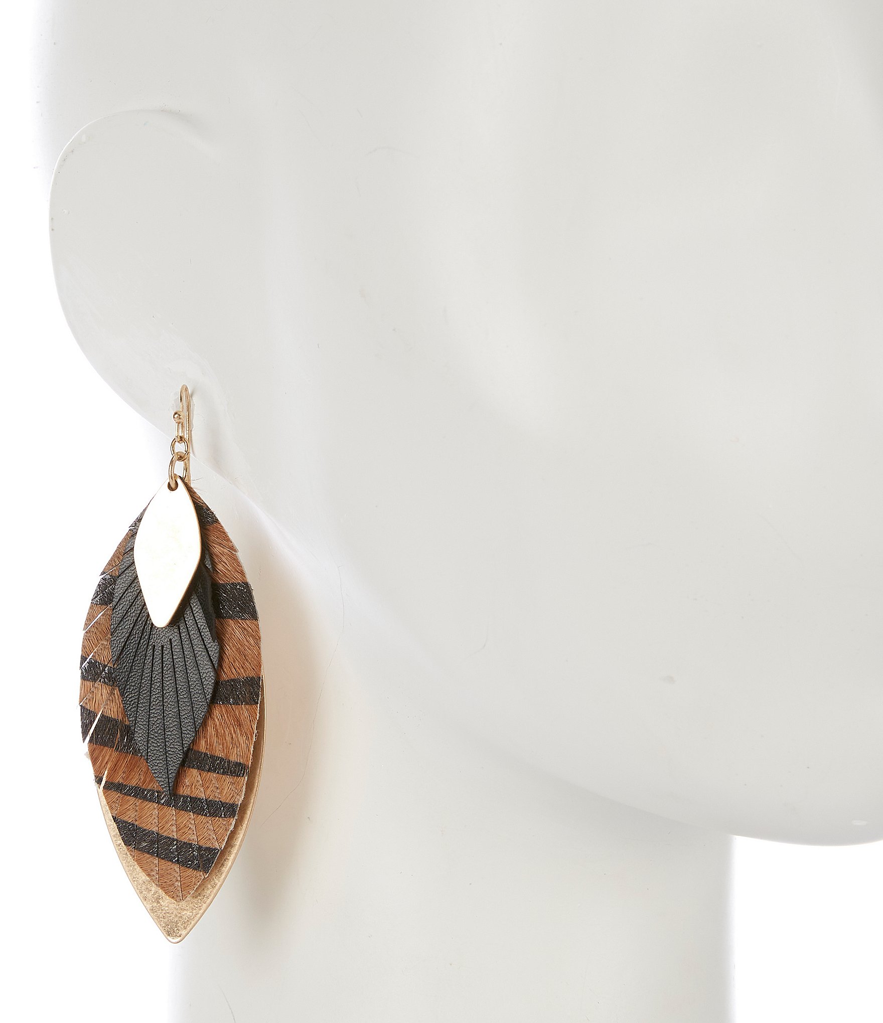 Southern Living Animal Print Feather Drop Statement Earrings