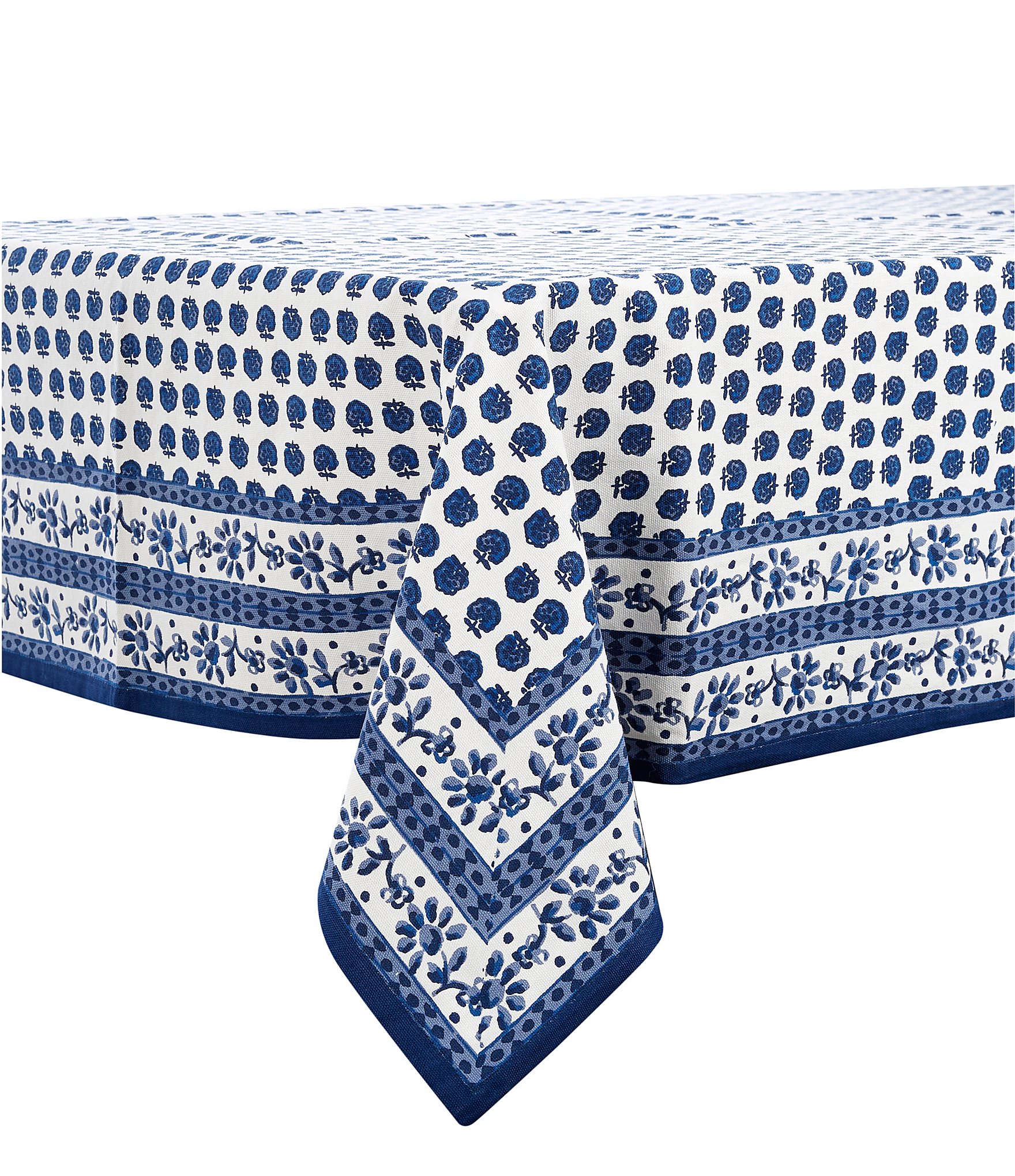 Southern Living Blue Floral Block Print Tablecloth | Dillard's