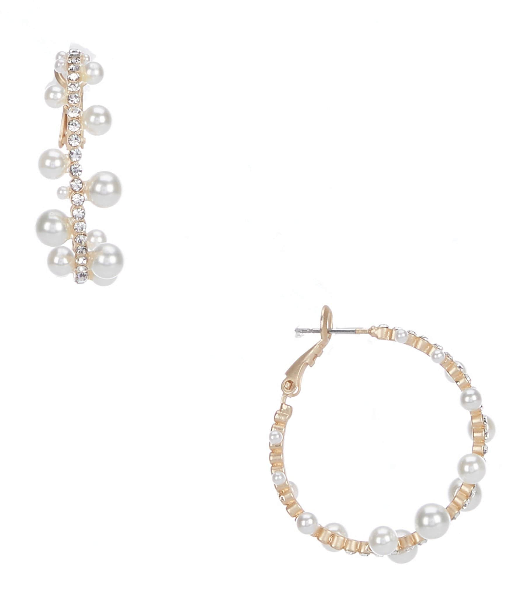 Southern Living Borrowed & Blue by Southern Crystal Stone Graduating Pearl Edge Hoop Earrings