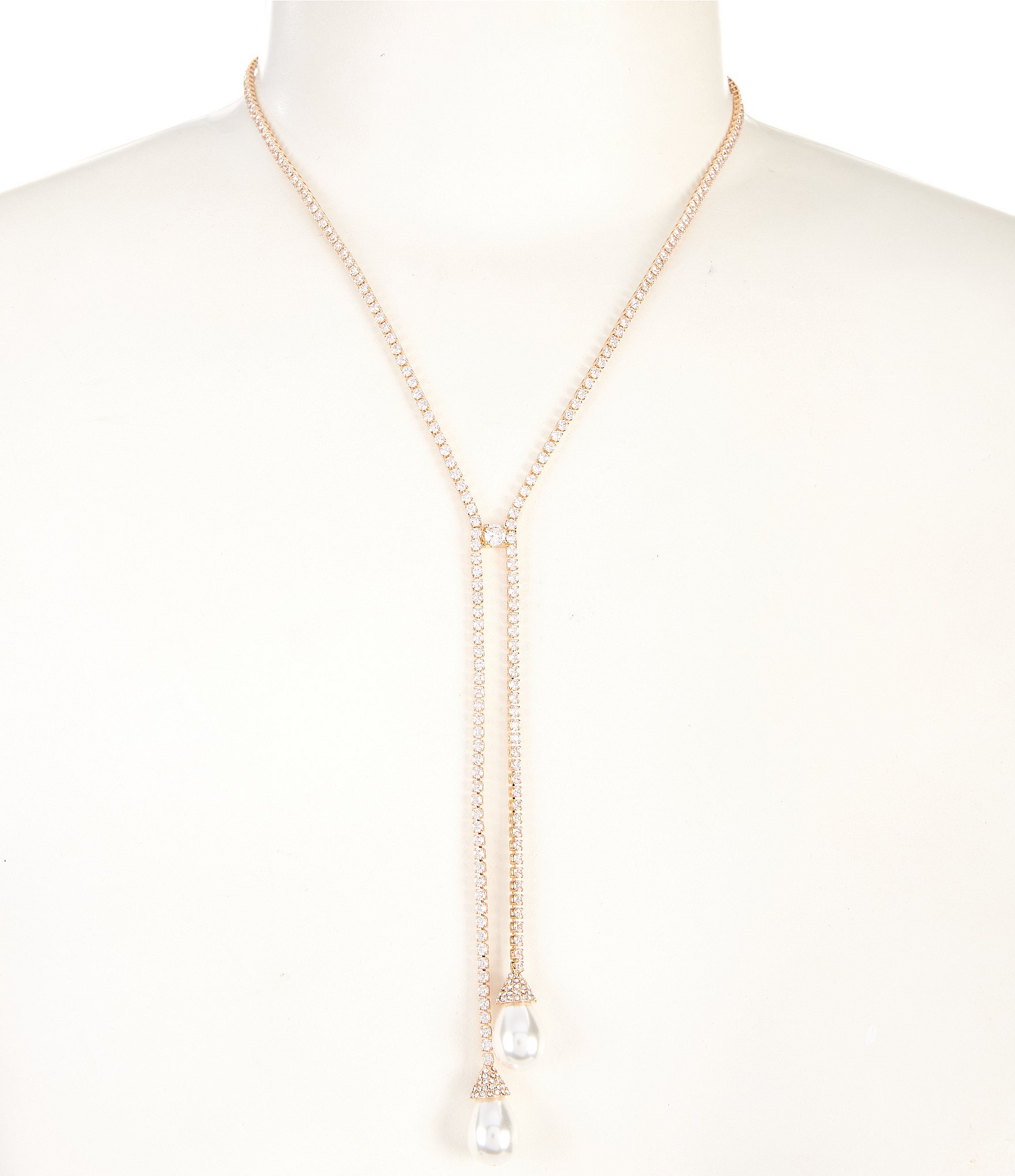 Southern Living Borrowed & Blue by Southern Living Bridal Garden CZ Rhinestone Chain Pearl Drop Y Necklace