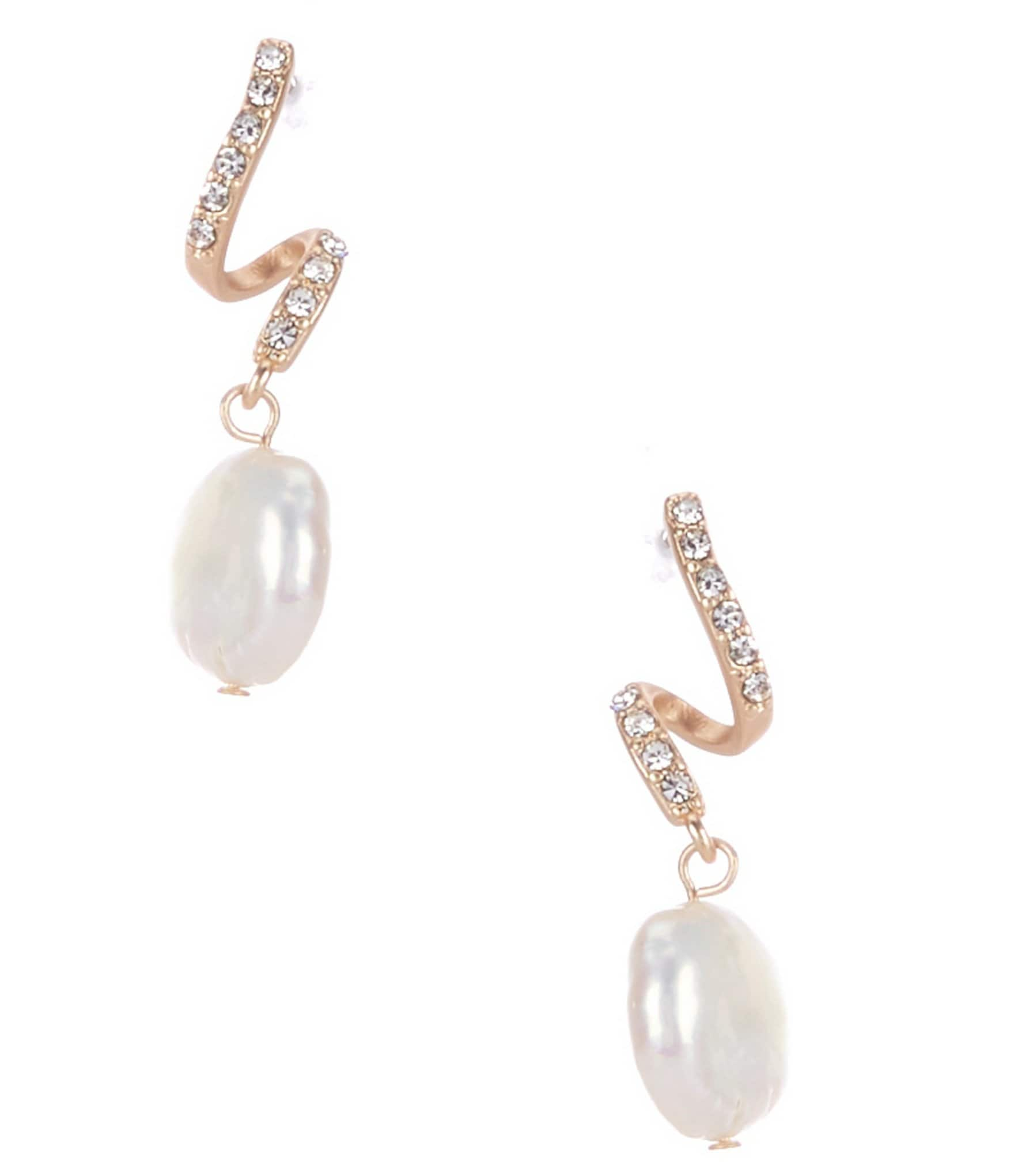 Southern Living Borrowed & Blue By Southern Living Crystal Pave Swirl Metal Organic Pearl Drop Earrings