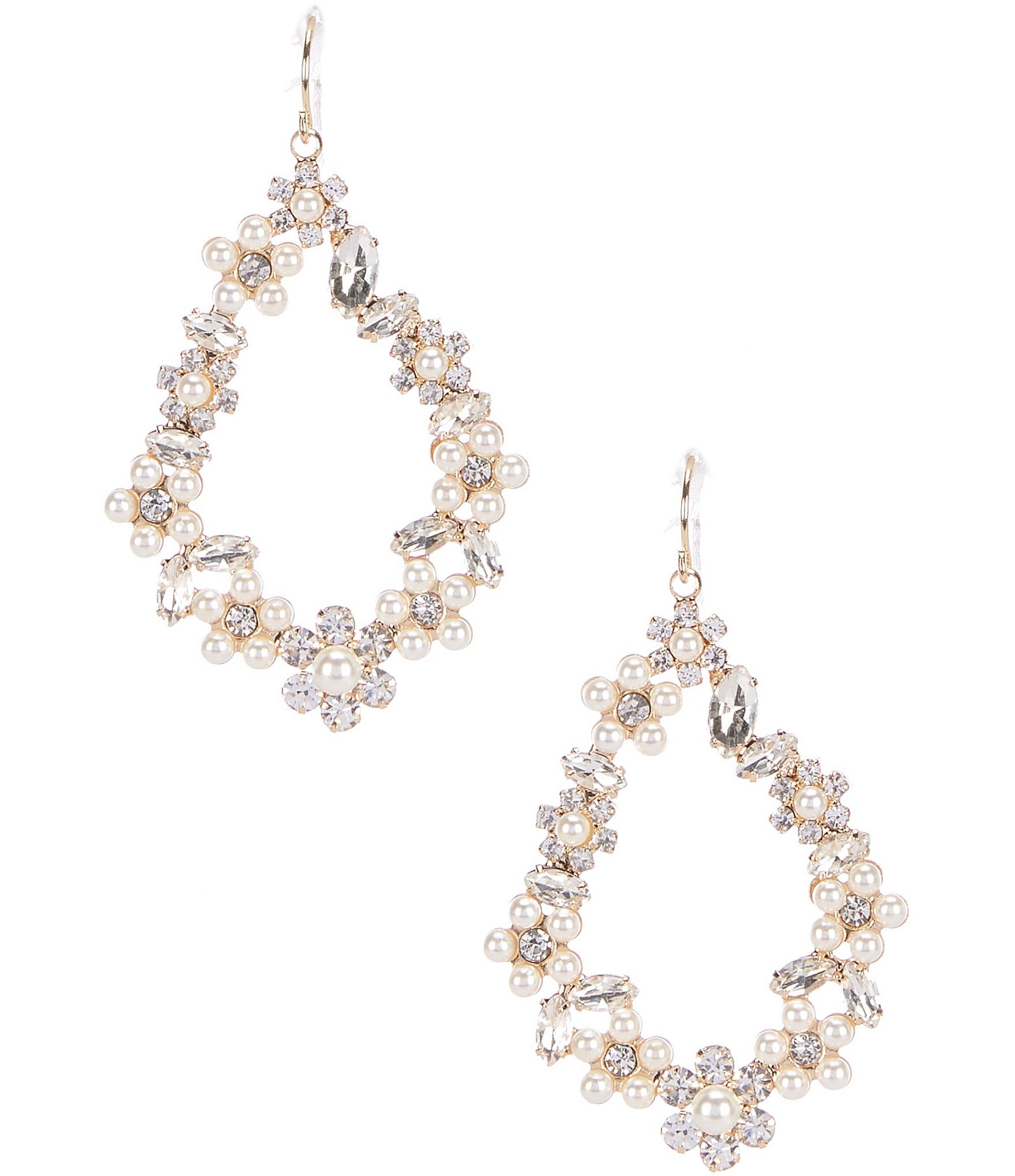 Southern Living Borrowed & Blue by Southern Living Crystal and Pearl Flower Loop Hoop Earrings