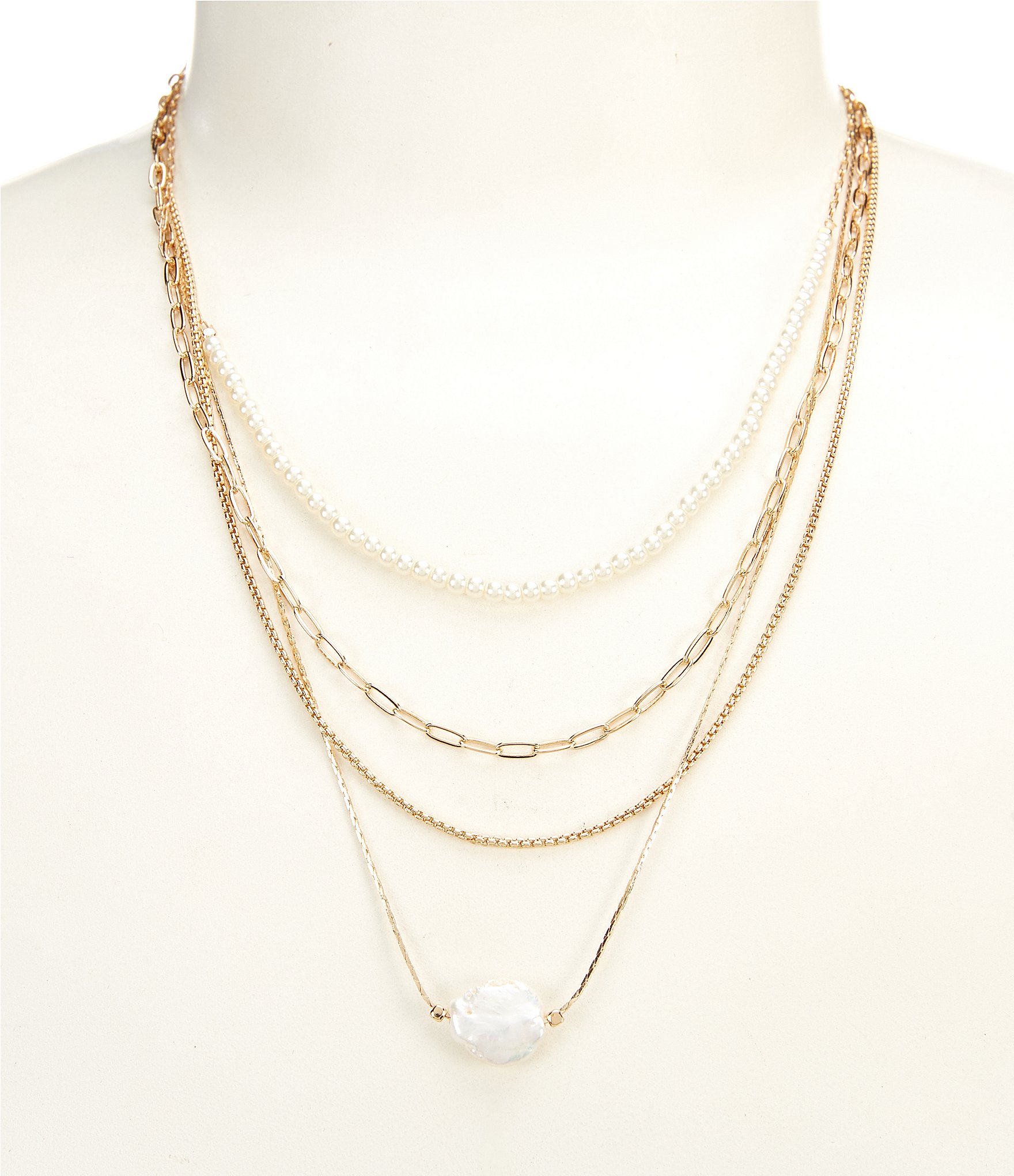 Southern Living Borrowed & Blue by Southern Living Mixed Chains With Pearls Short Multi Strand Necklace