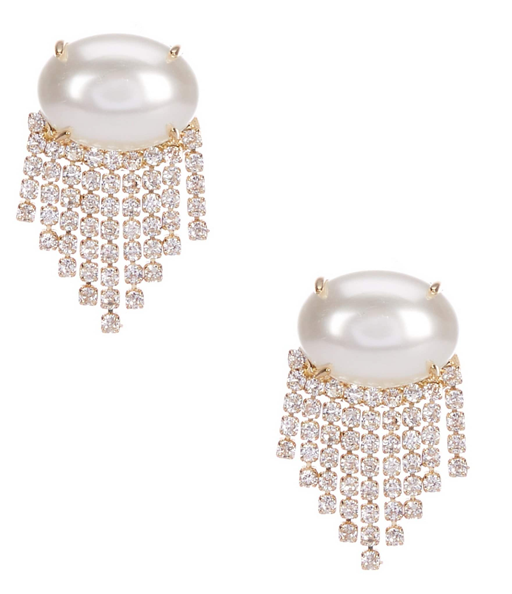 Southern Living Borrowed & Blue By Southern Living Oval Pearl CZ Rhinestone Chain Drop Earrings