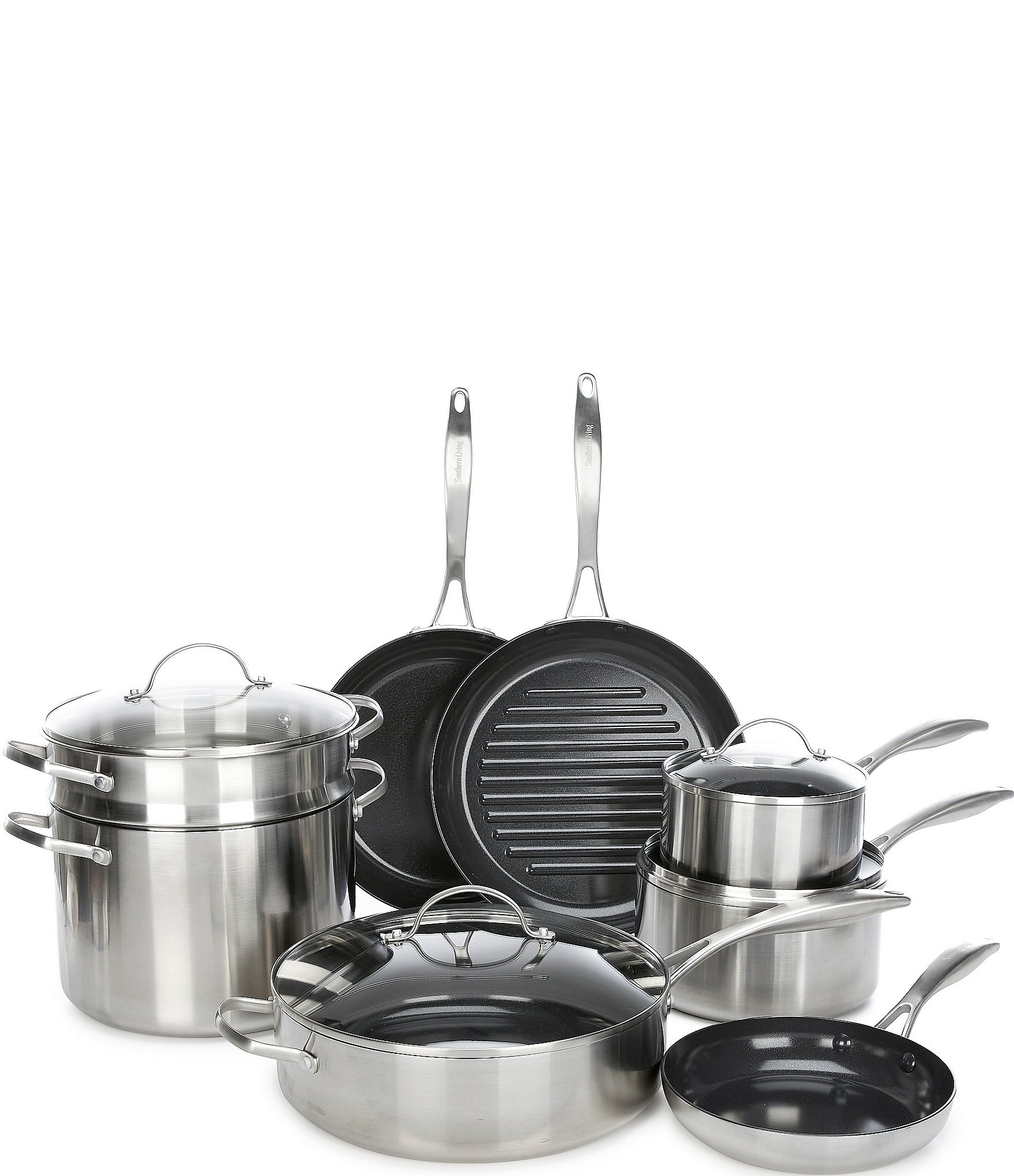 Southern Living by GreenPan Ceramic Nonstick Tri-Ply Stainless Steel 12-Piece Cookware Set