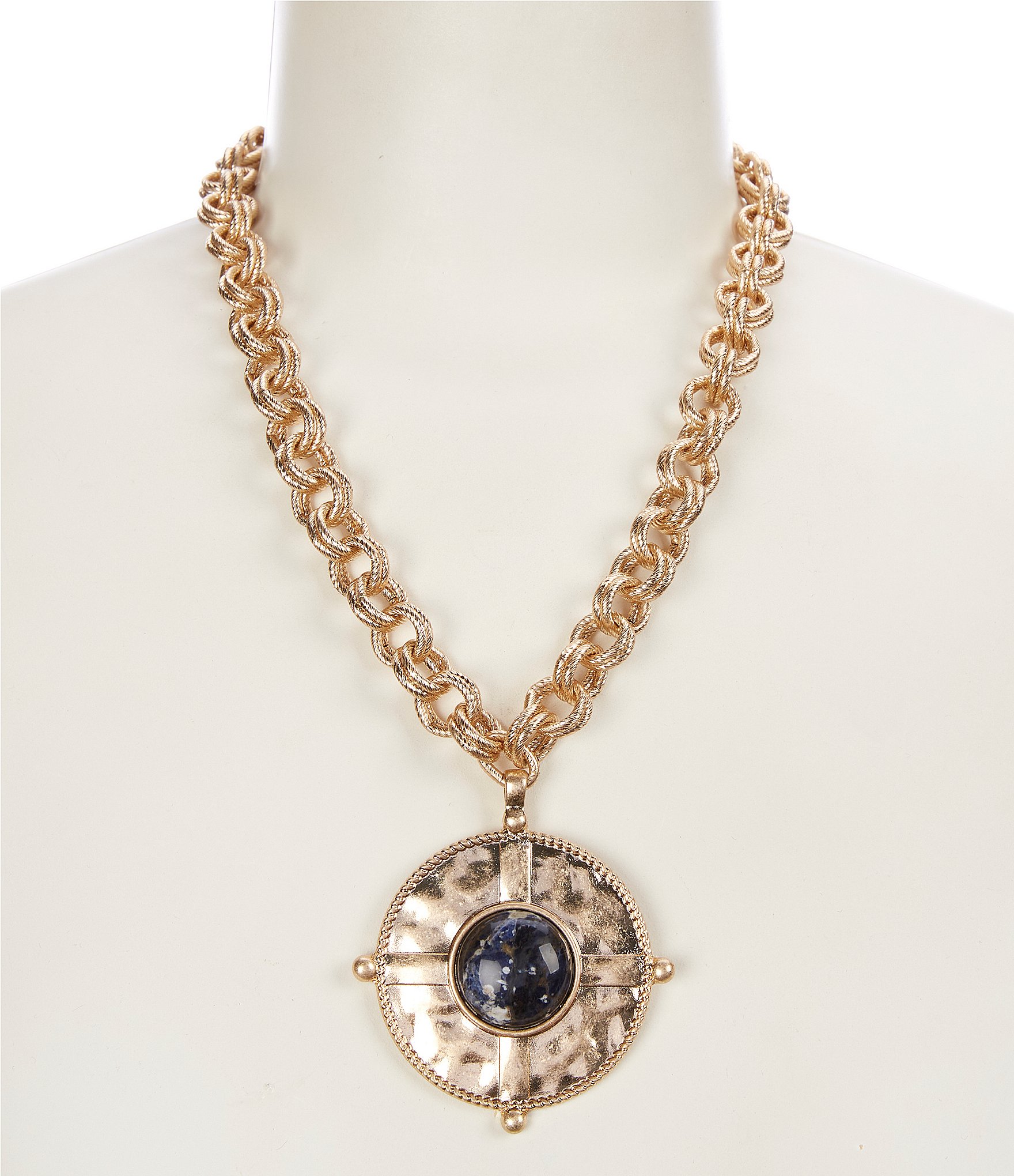 Dillard's Malachite Stone Round Short Pendant Necklace