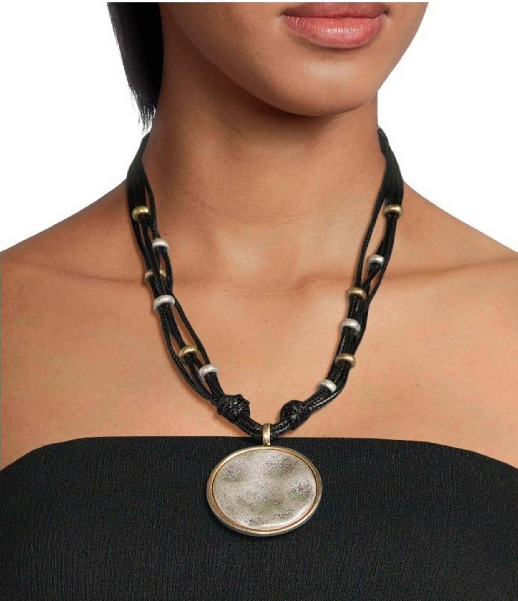 Southern Living Disc Pendant Rope Shot Pendant Statement Necklace