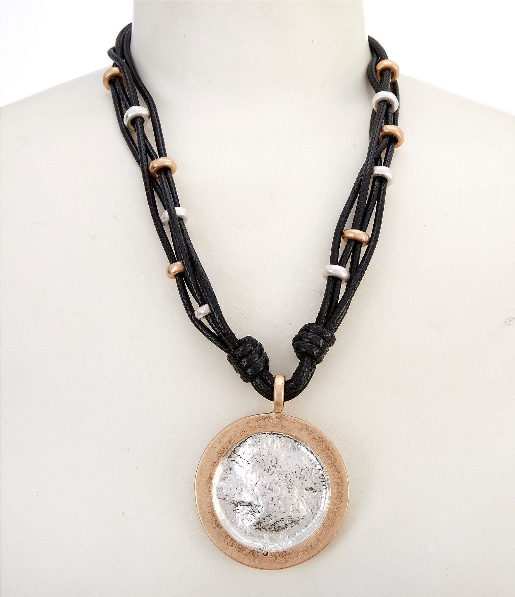 Southern Living Disc Pendant Rope Shot Pendant Statement Necklace