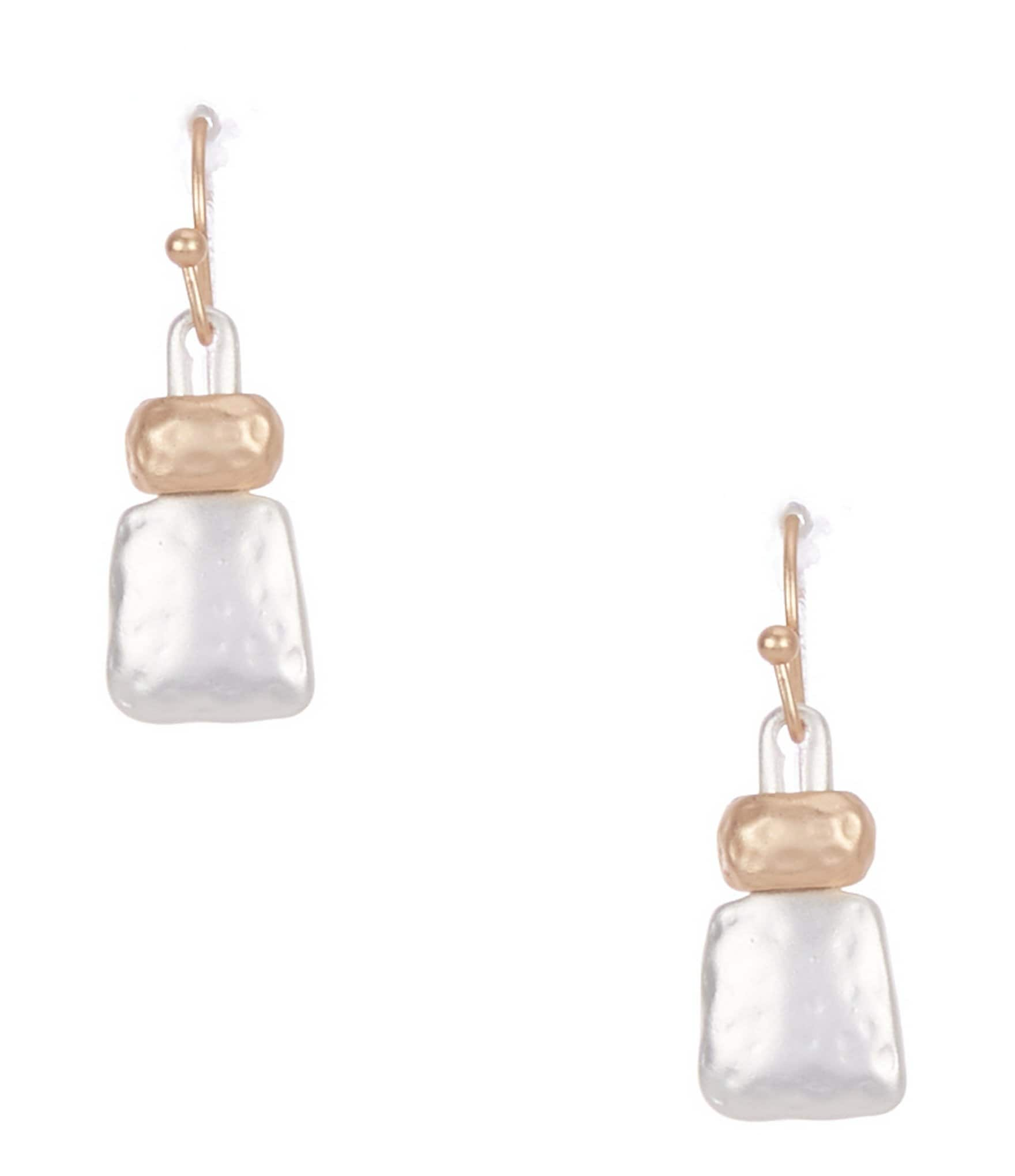 Southern Living Double Hammered Square Metal Drop Earrings