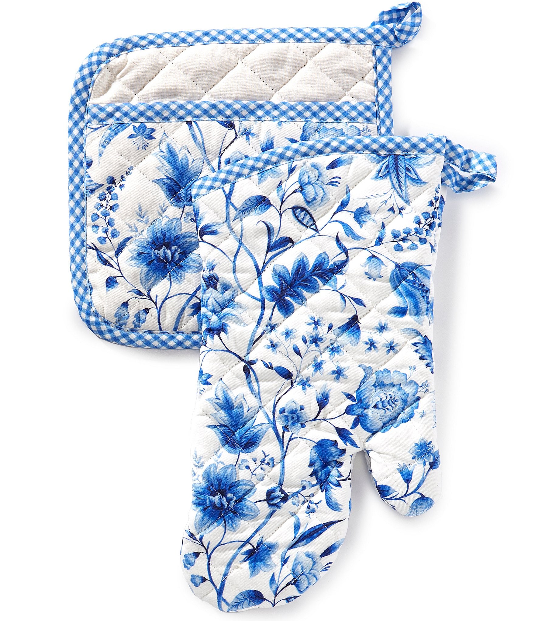 Southern Living Elsa Blue Floral Oven Mitt & Pot Holder Set | Dillard's