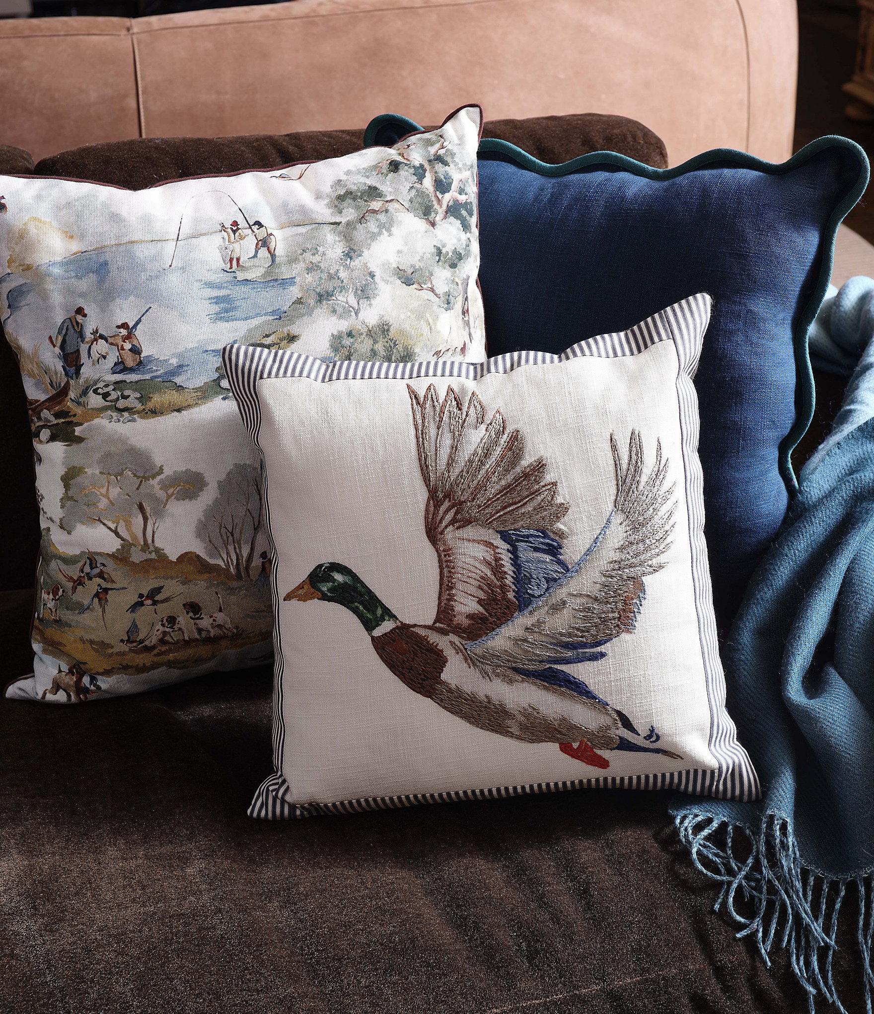 Southern Living Embroidered Mallard Print Square Pillow