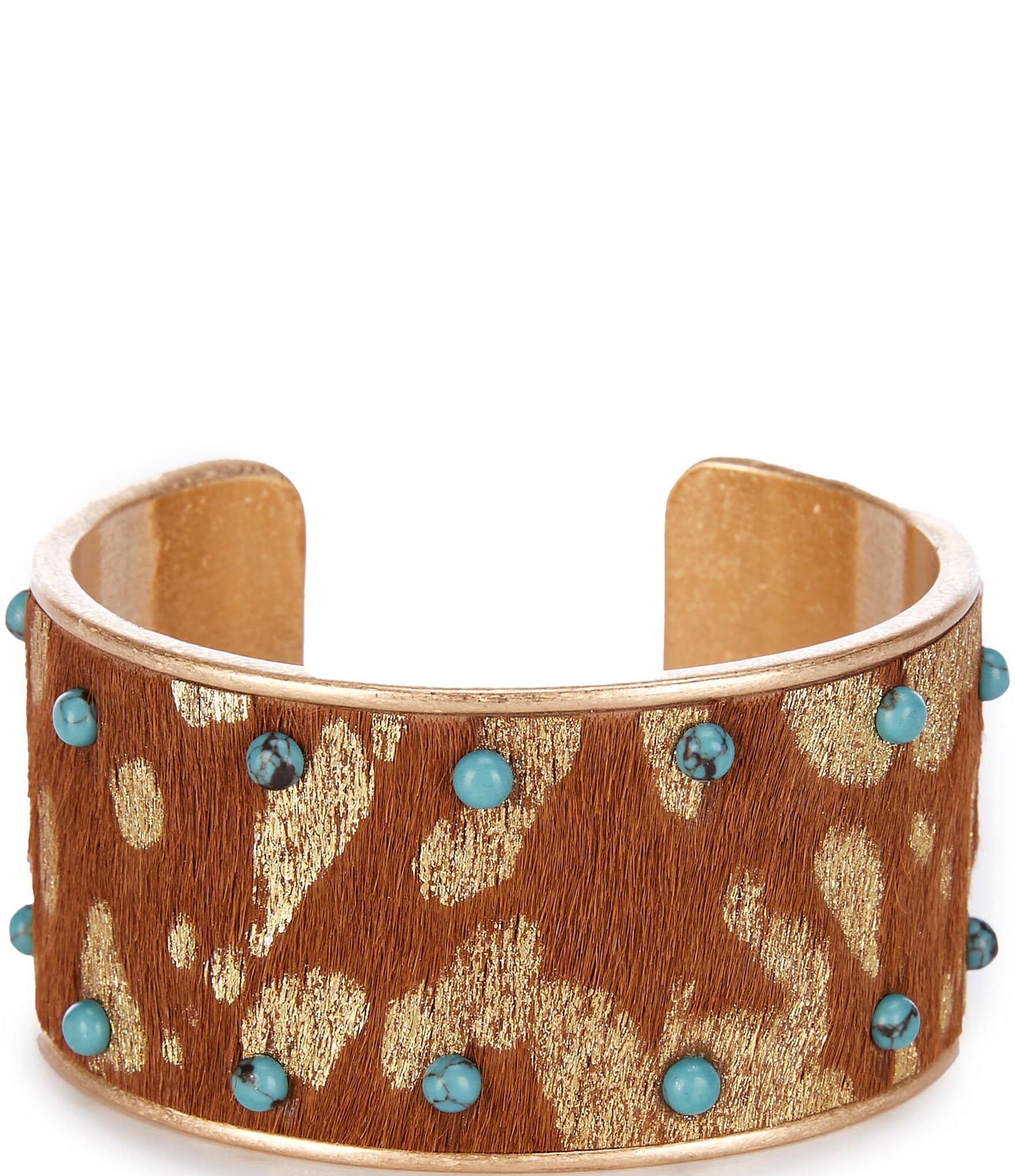 Southern Living Faux Leather Oval with Turquoise Stones Cuff Bracelet