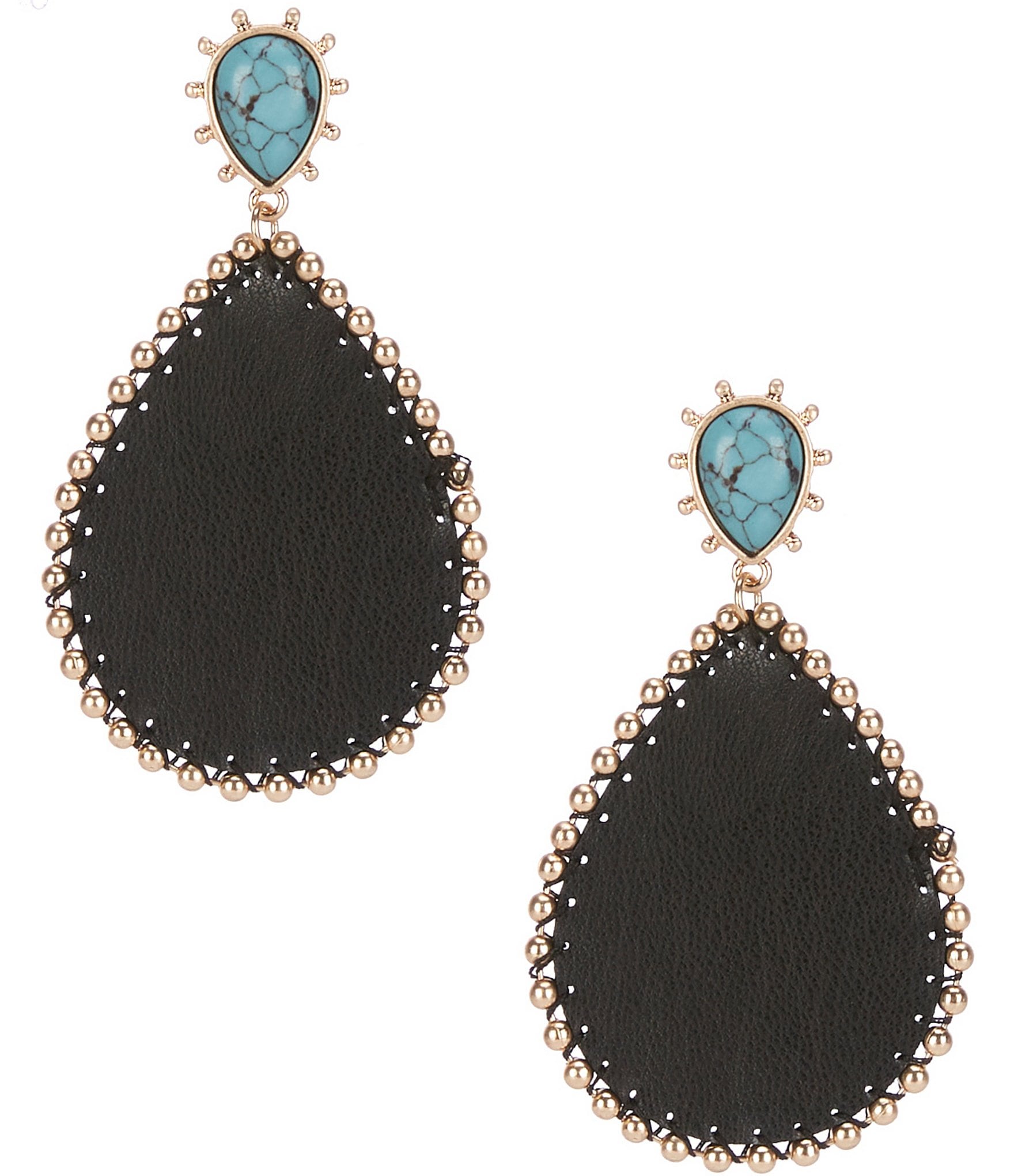 Southern Living Turquoise Stone with Faux Leather Teardrop Statement Drop Earrings