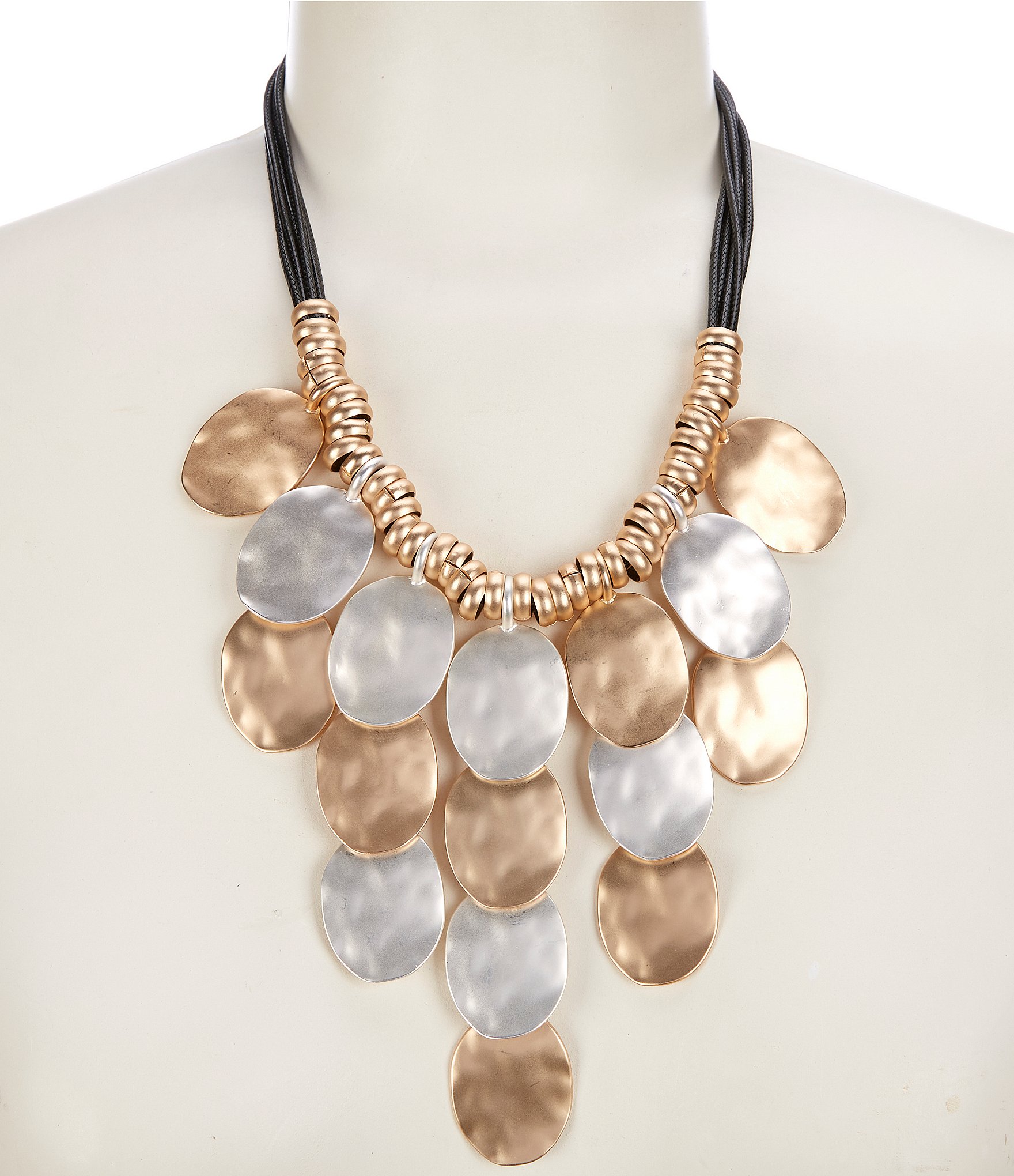 Southern Living Gold and Silver Disc Frontal Statement Necklace