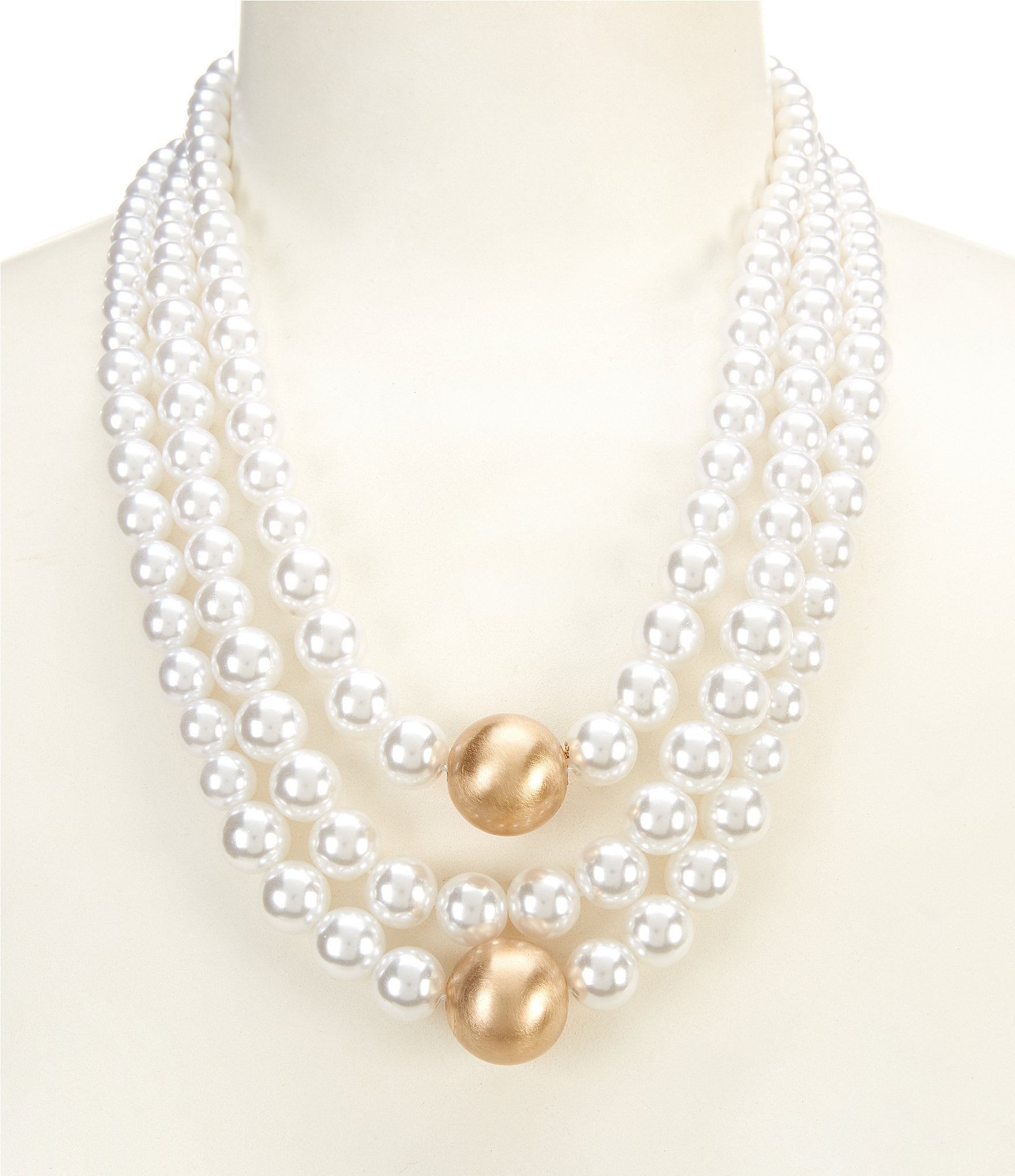 Southern Living Gold Ball Detail Multi Layer Pearl Short Pendant Necklace