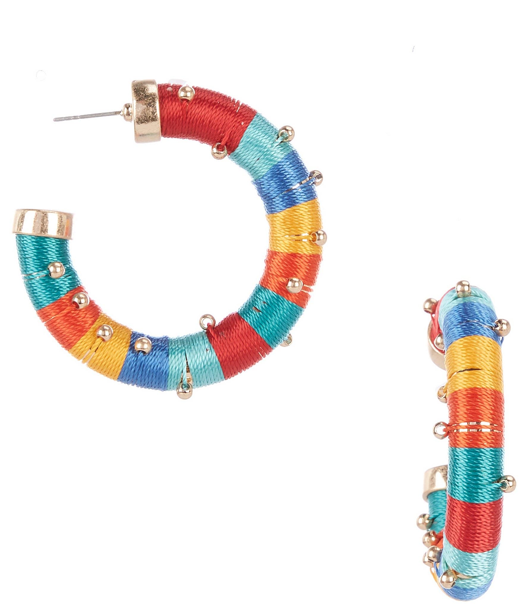 Southern Living Gold Bead Thread Wrapped Resort Hoop Earrings