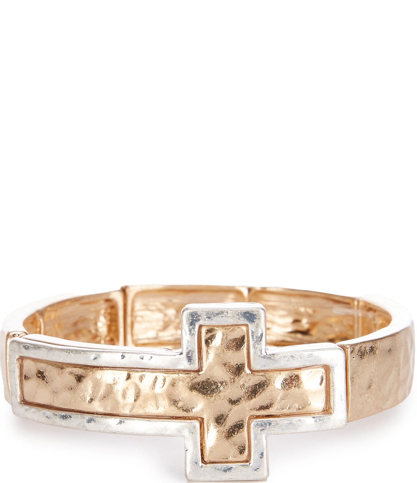 Southern Living Hammered Cross Two Tone Stretch Bracelet