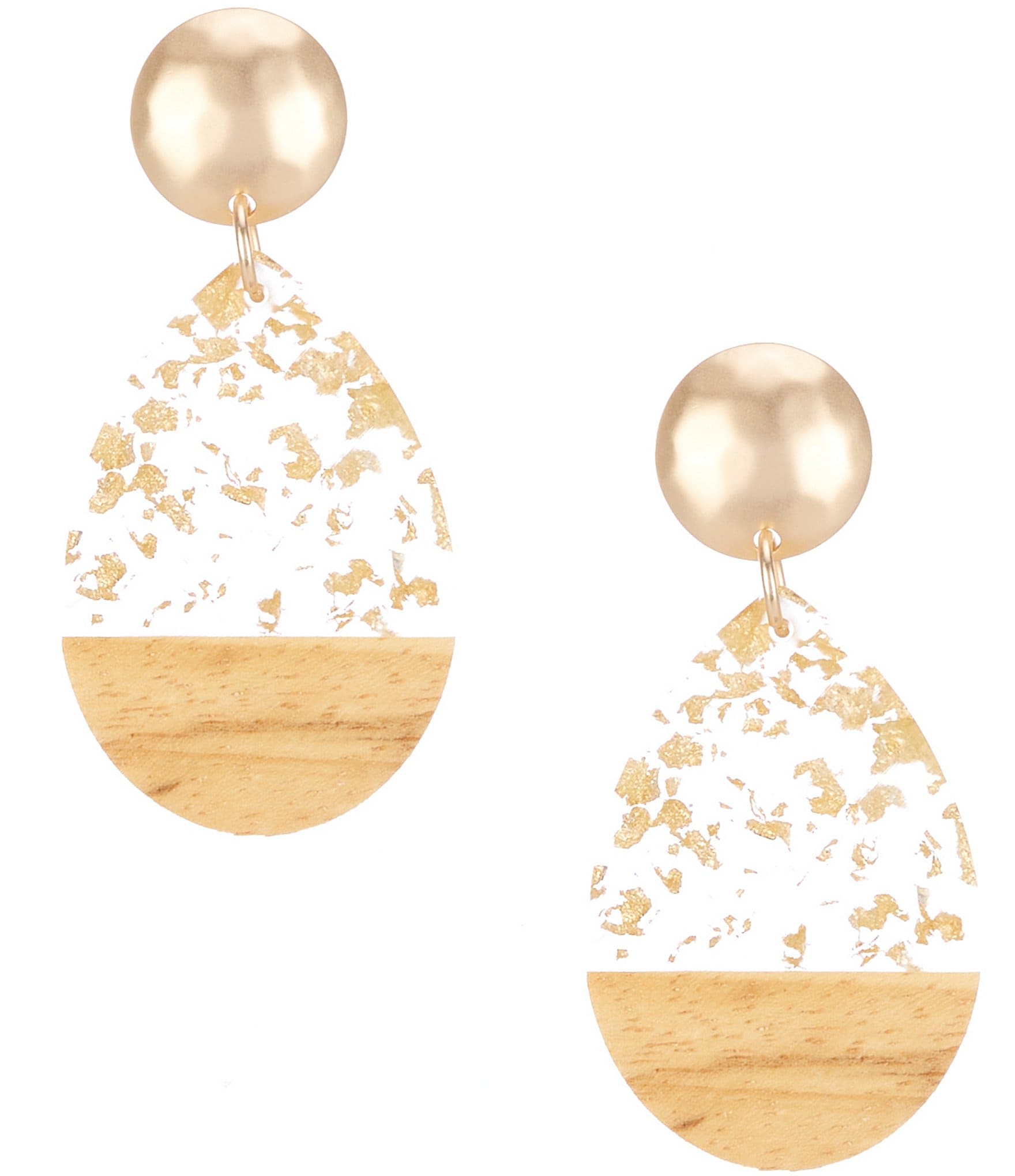 Southern Living Hammered Round Stud Gold Flake Teardrop Drop Earrings