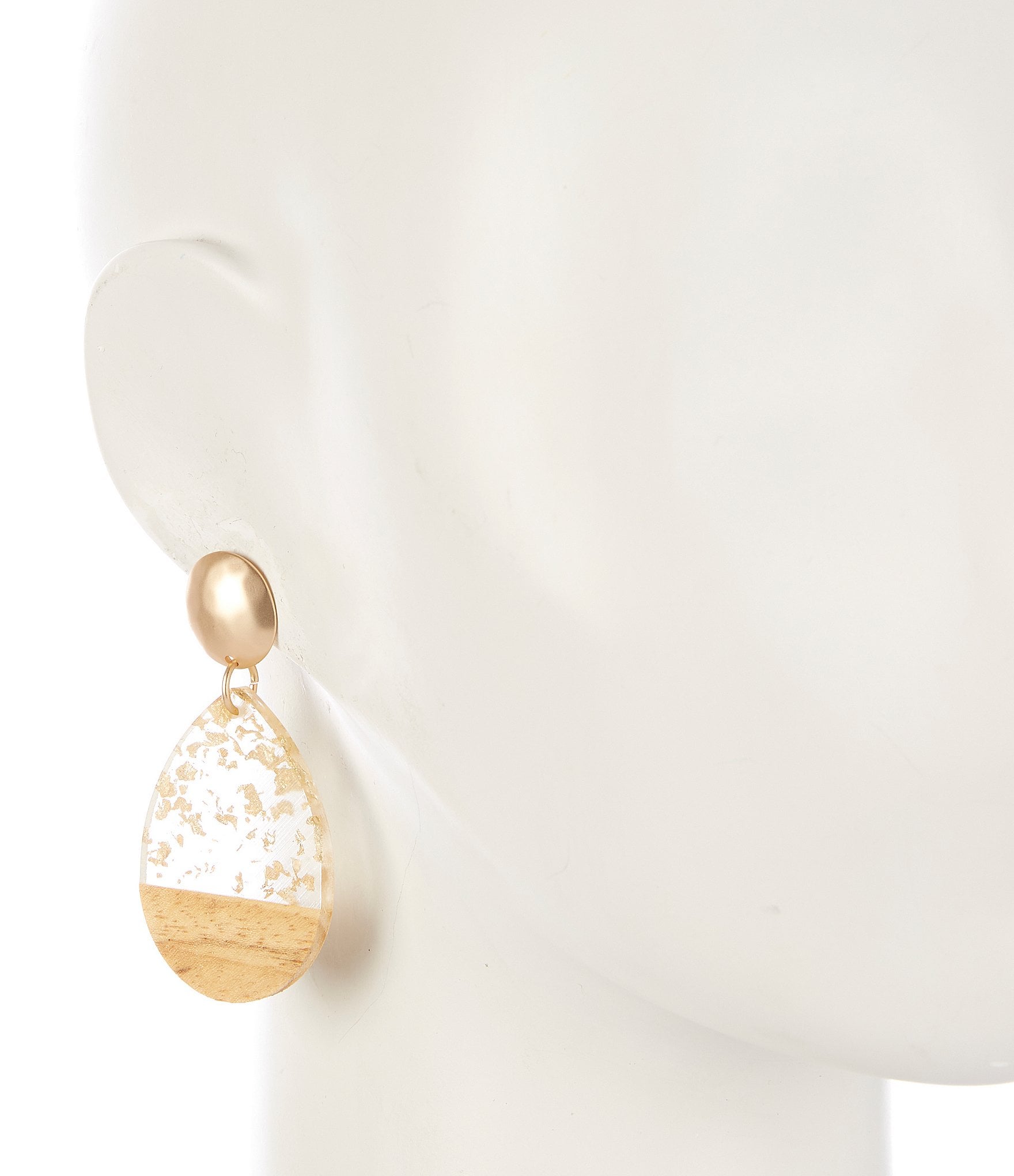 Southern Living Hammered Round Stud Gold Flake Teardrop Drop Earrings