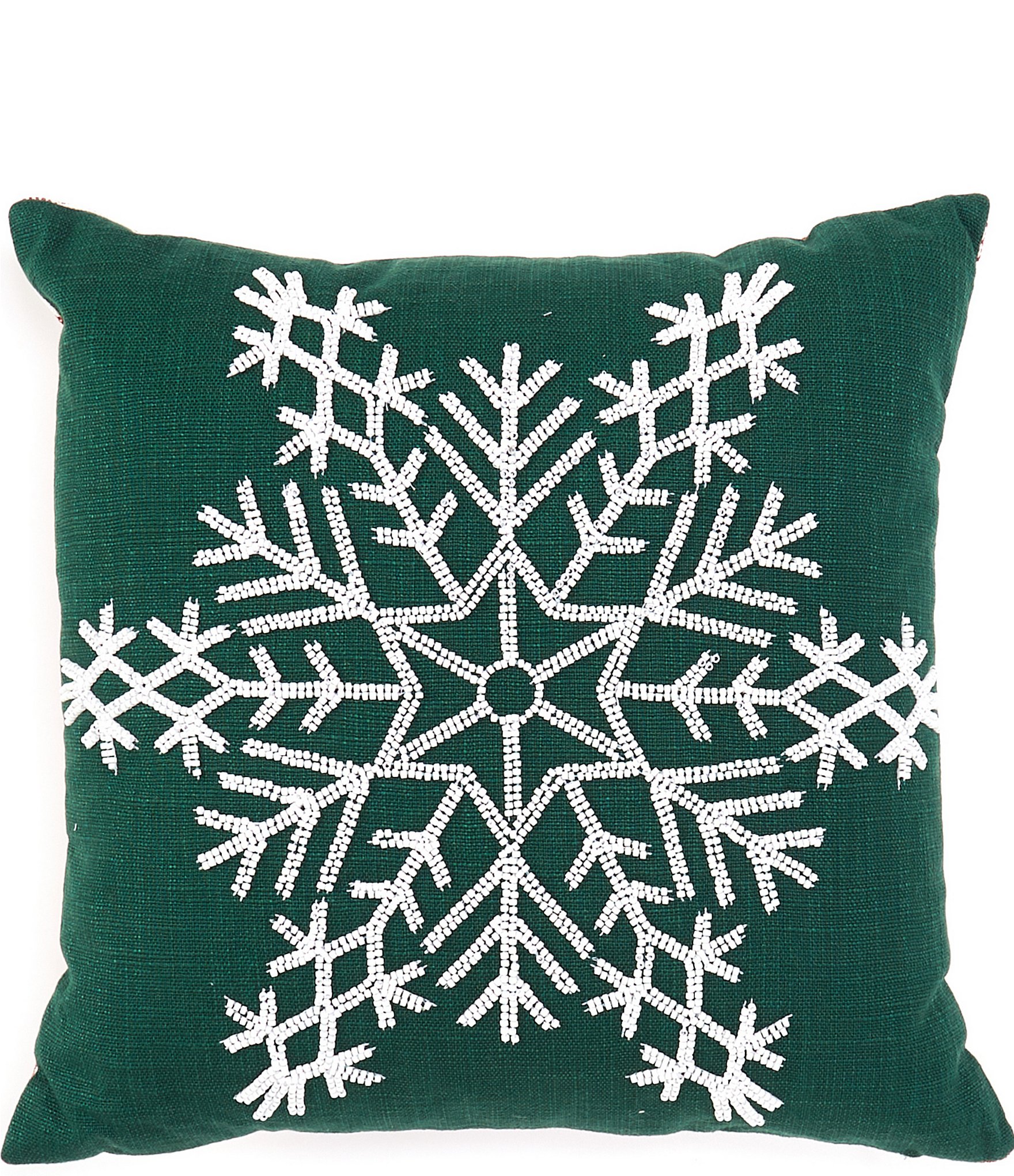 Southern Living Holiday Collection Beaded Snowflake Square Pillow