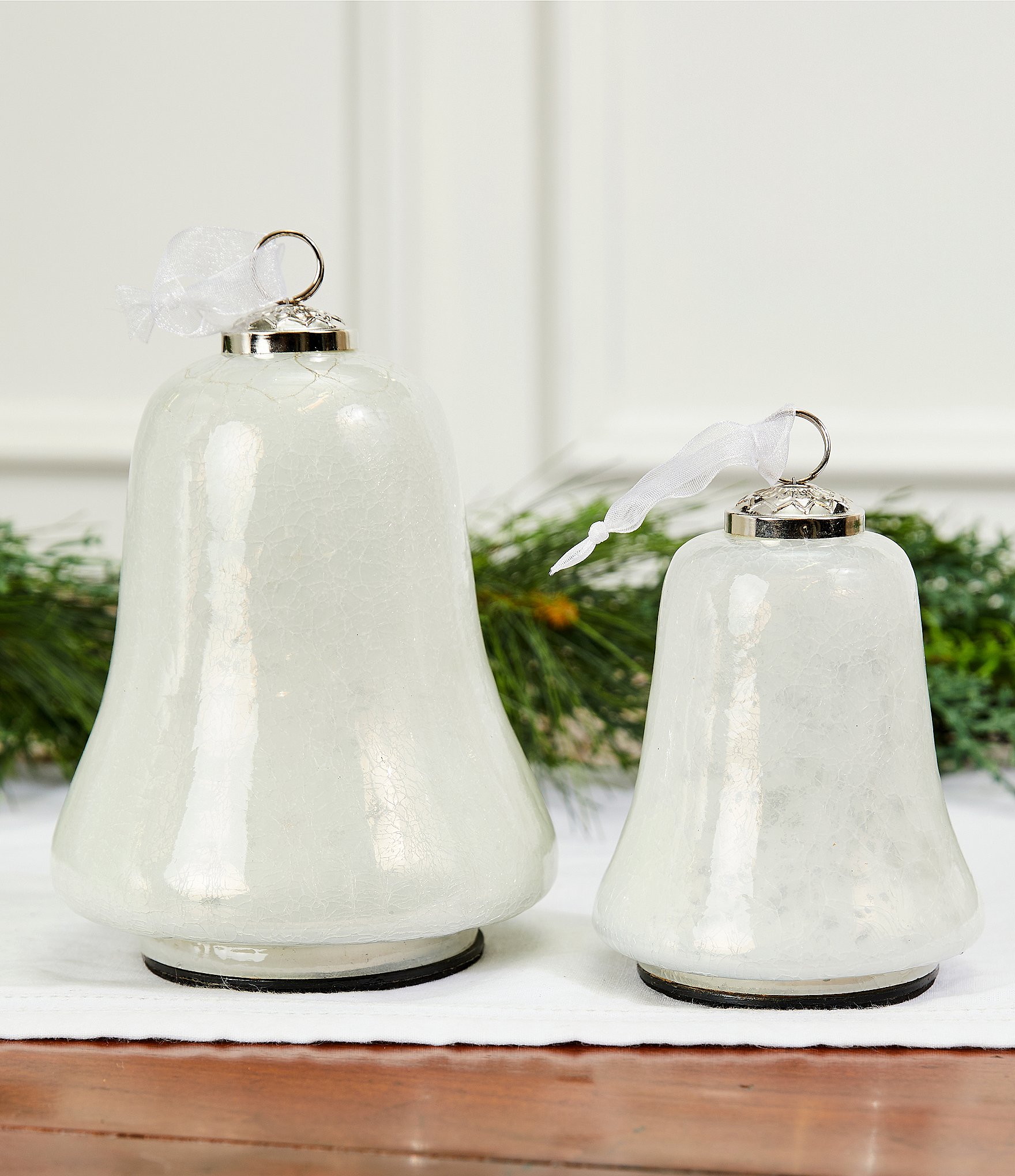 Southern Living Holiday Collection Glass Crackle Bell LED Light-Up Tabletop Decor