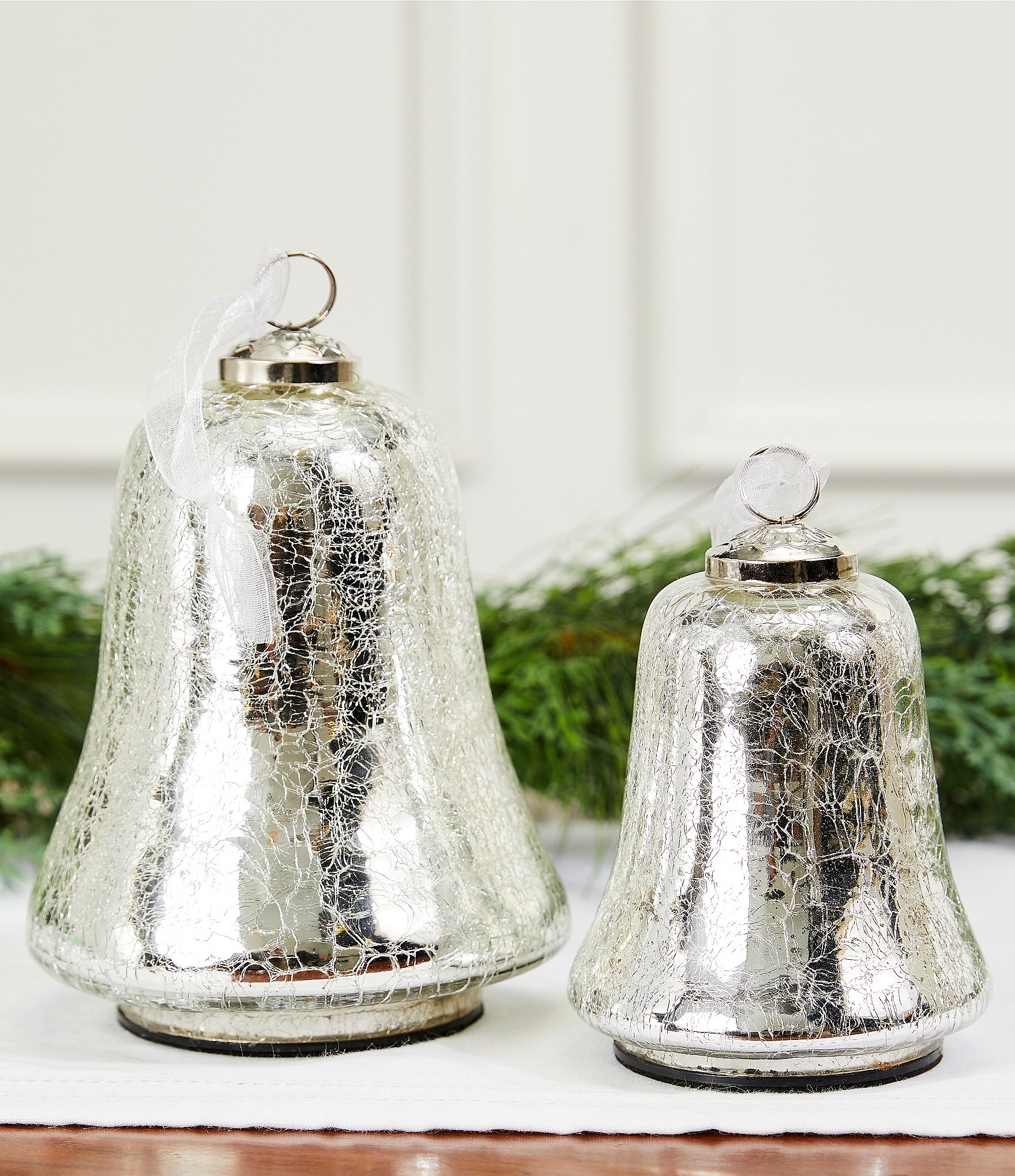 Southern Living Holiday Collection Glass Crackle Bell LED Light-Up Tabletop Decor