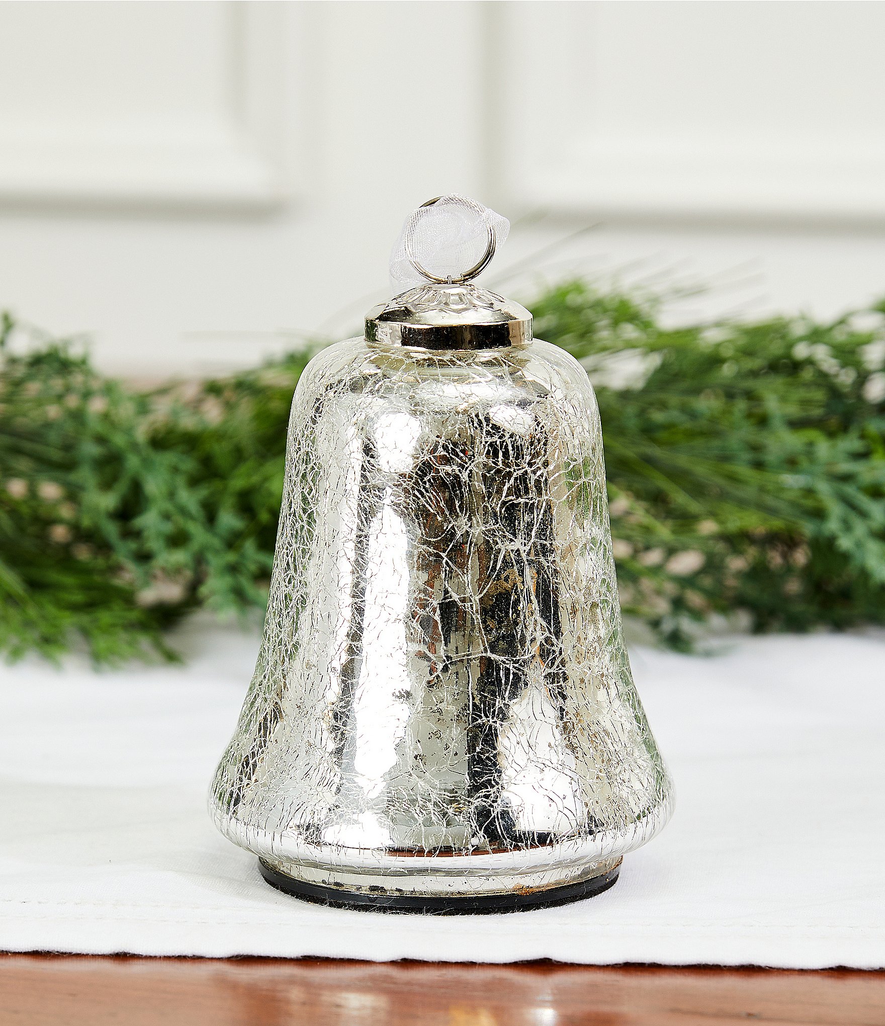 Southern Living Holiday Collection Glass Crackle Bell LED Light-Up Tabletop Decor