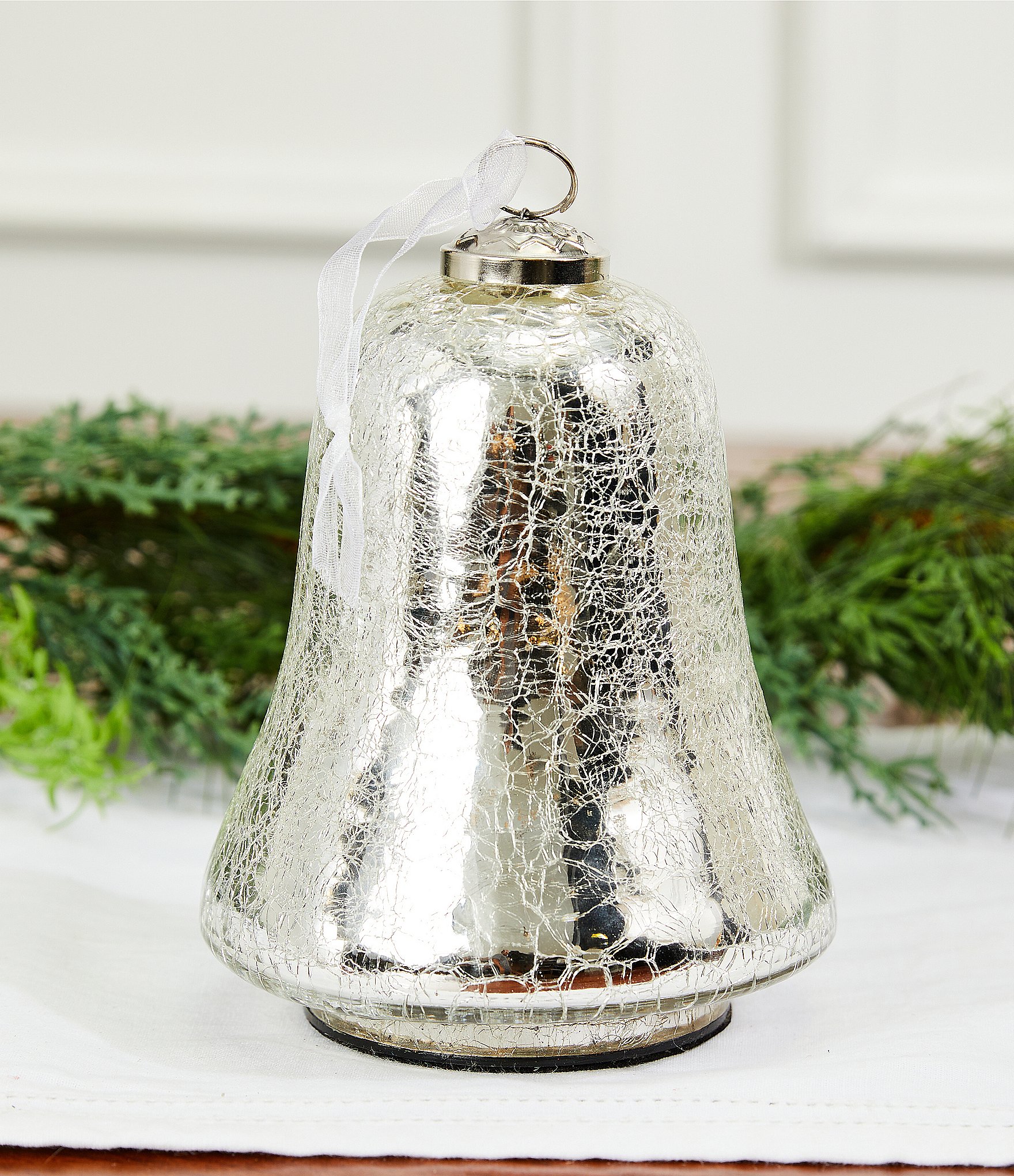 Southern Living Holiday Collection Glass Crackle Bell LED Light-Up Tabletop Decor