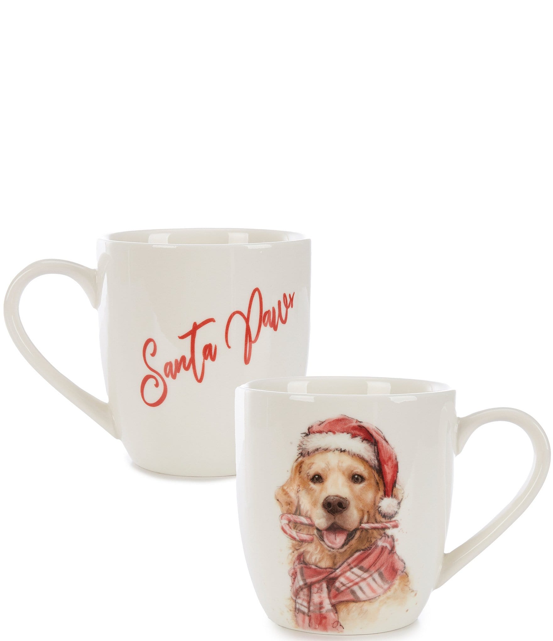 Southern Living Holiday Golden Retriever with Candy Cane Coffee Mugs