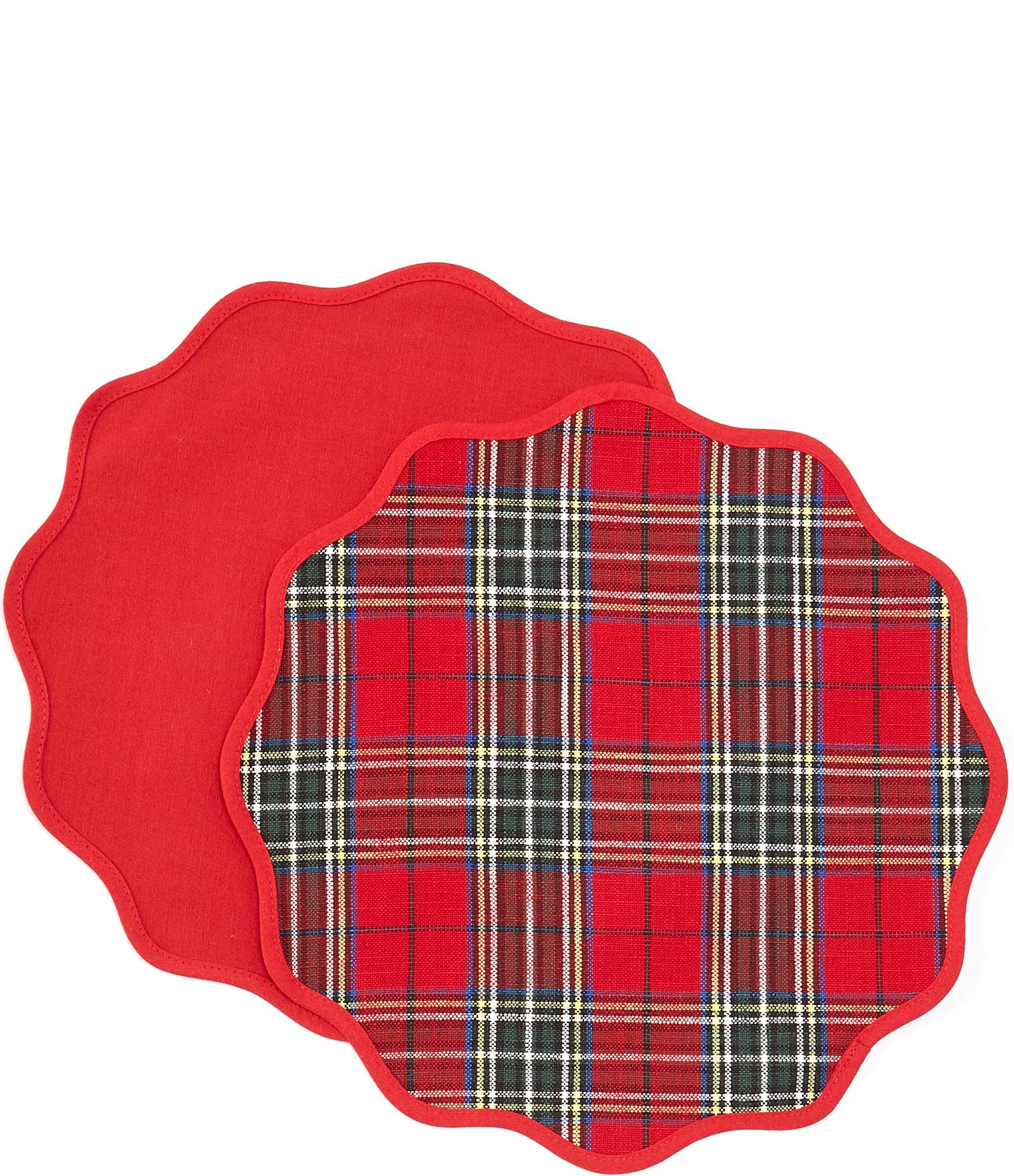 Southern Living Holiday Tartan Plaid Scallop Round Placemats, Set of 2