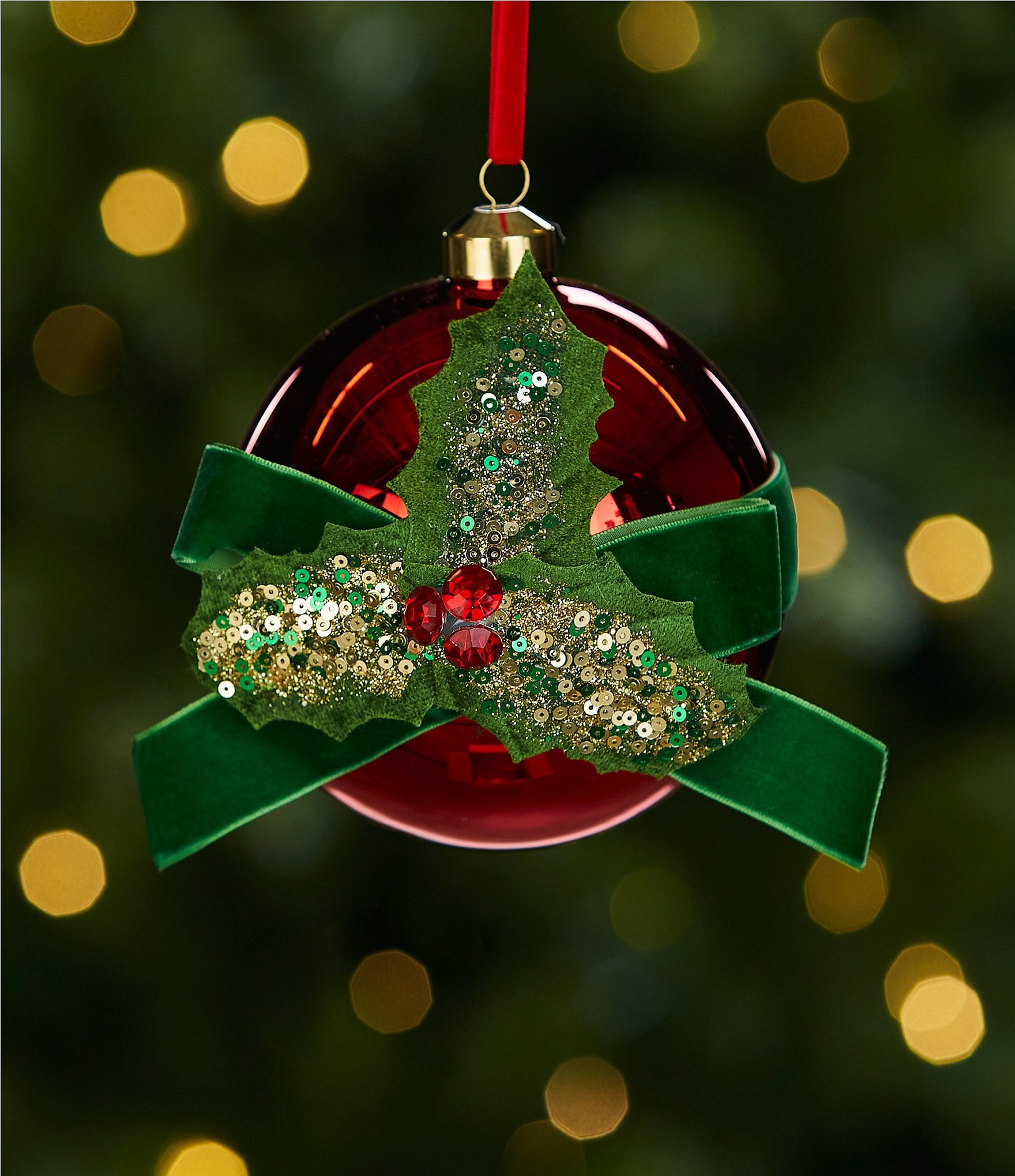 Holly Leaf Hand Blown Glass 3 Ball Christmas Ornament - Case of 6