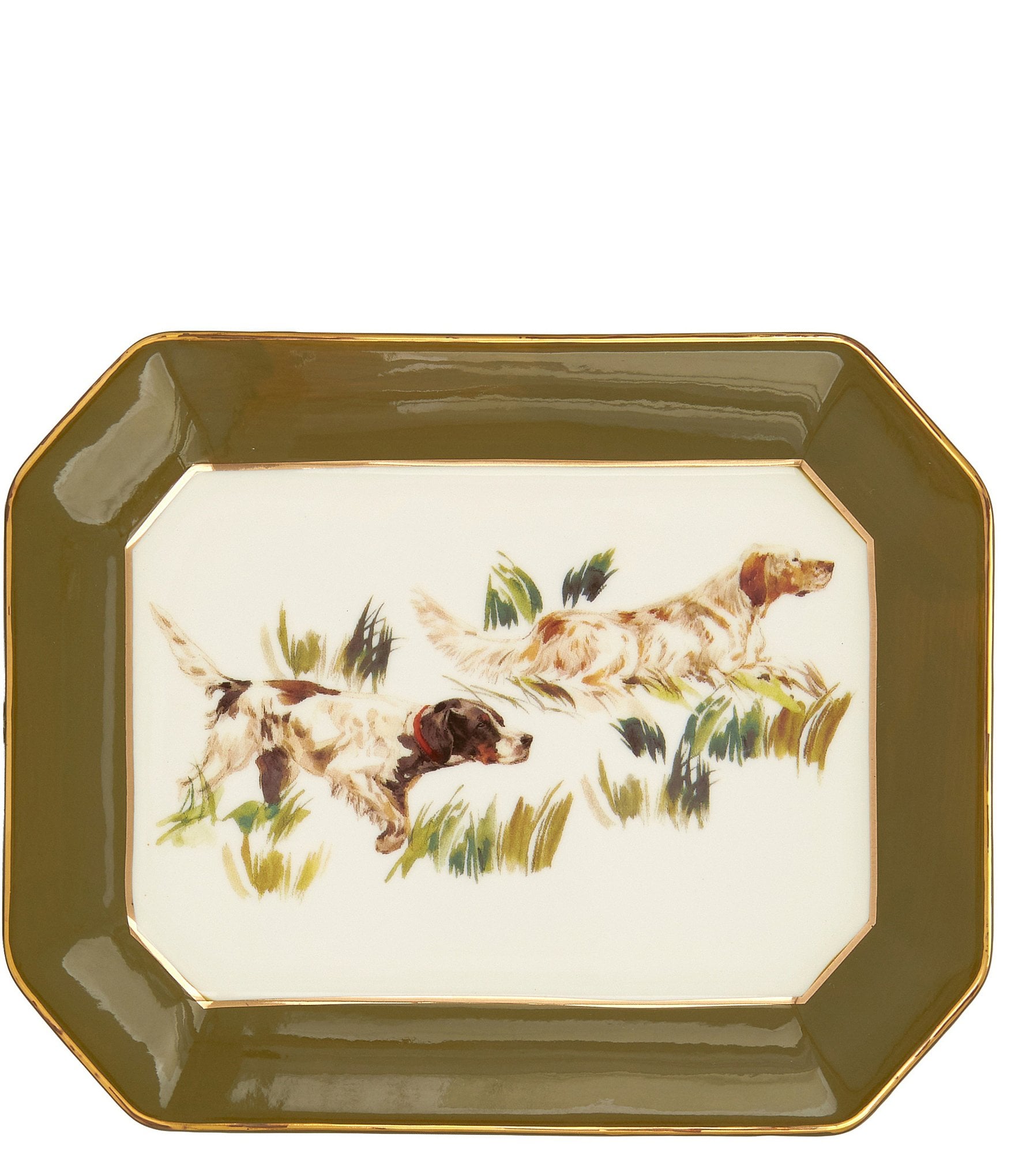 Southern Living Hunting Dogs Rectangular Trinket Glazed Accent Dish