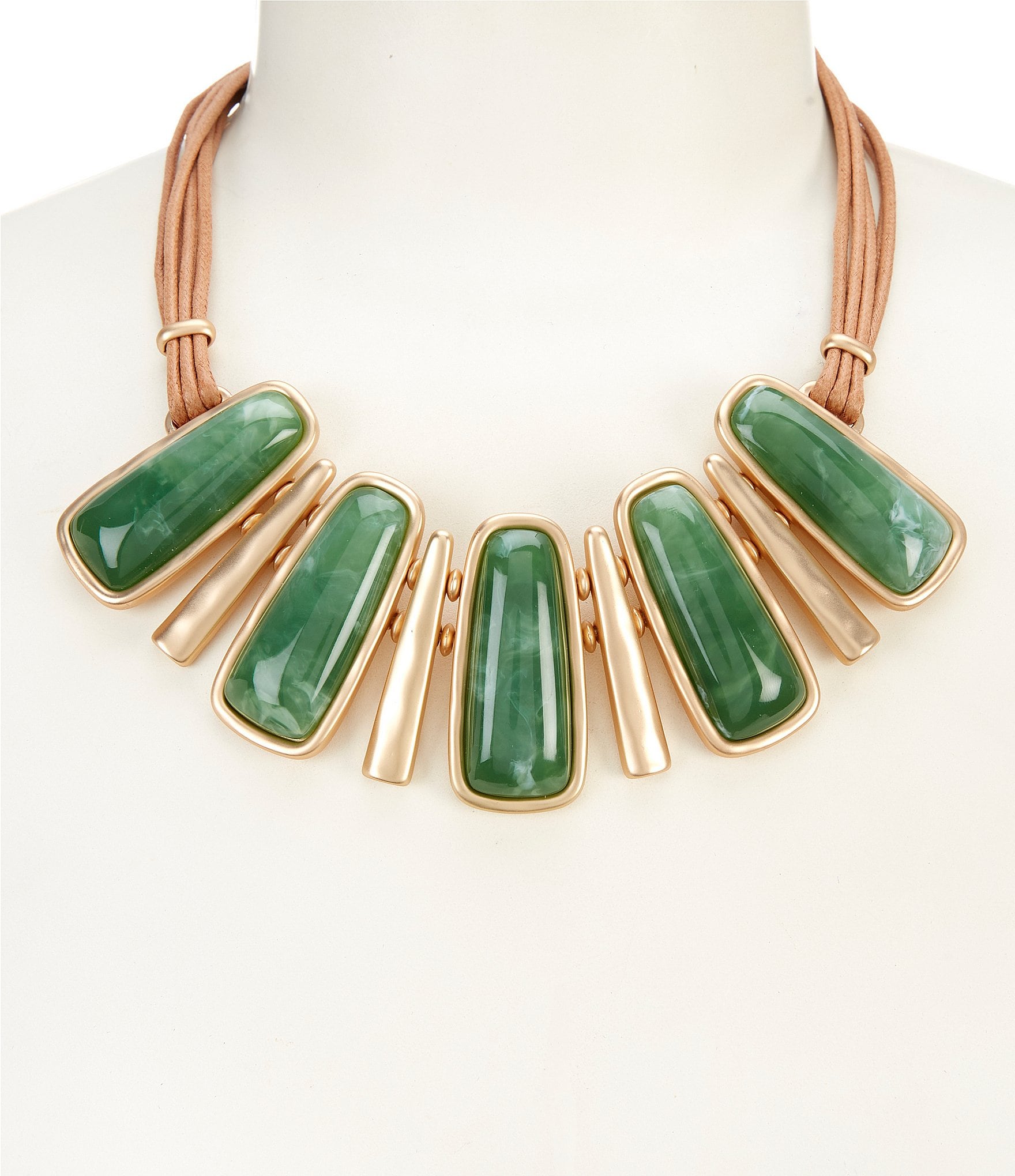 Southern Living Jade Resin Cab Rectangle Metal Collar Necklace