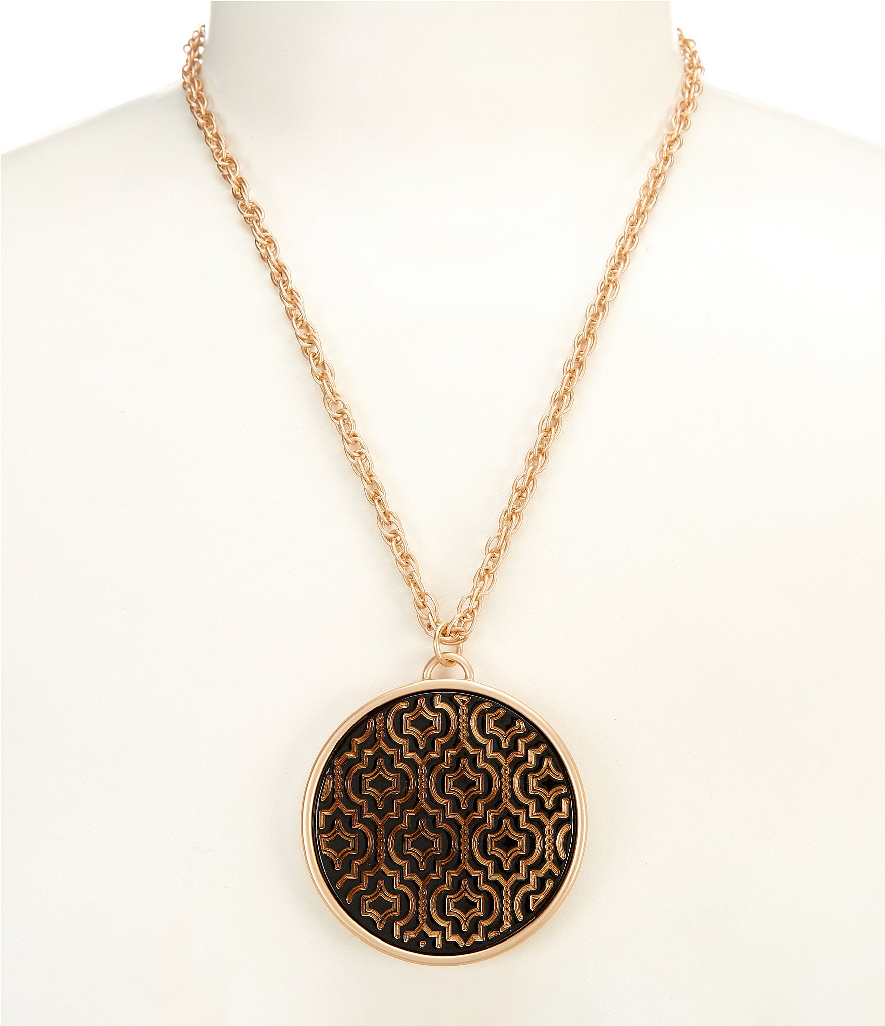 Southern Living Jet & Gold Decorative Round Short Pendant Necklace