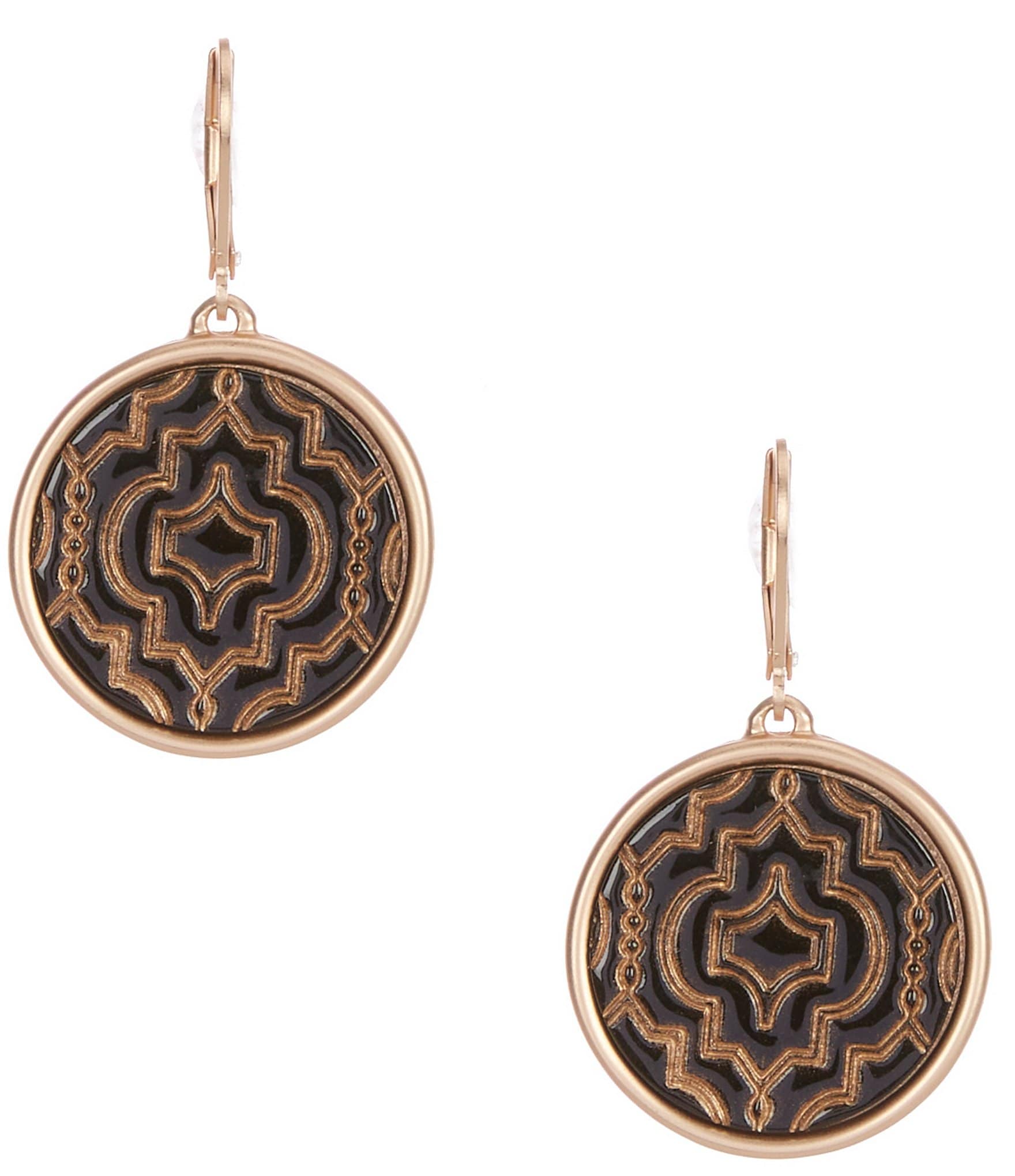 Southern Living Jet & Gold Decorative Small Round Drop Earrings