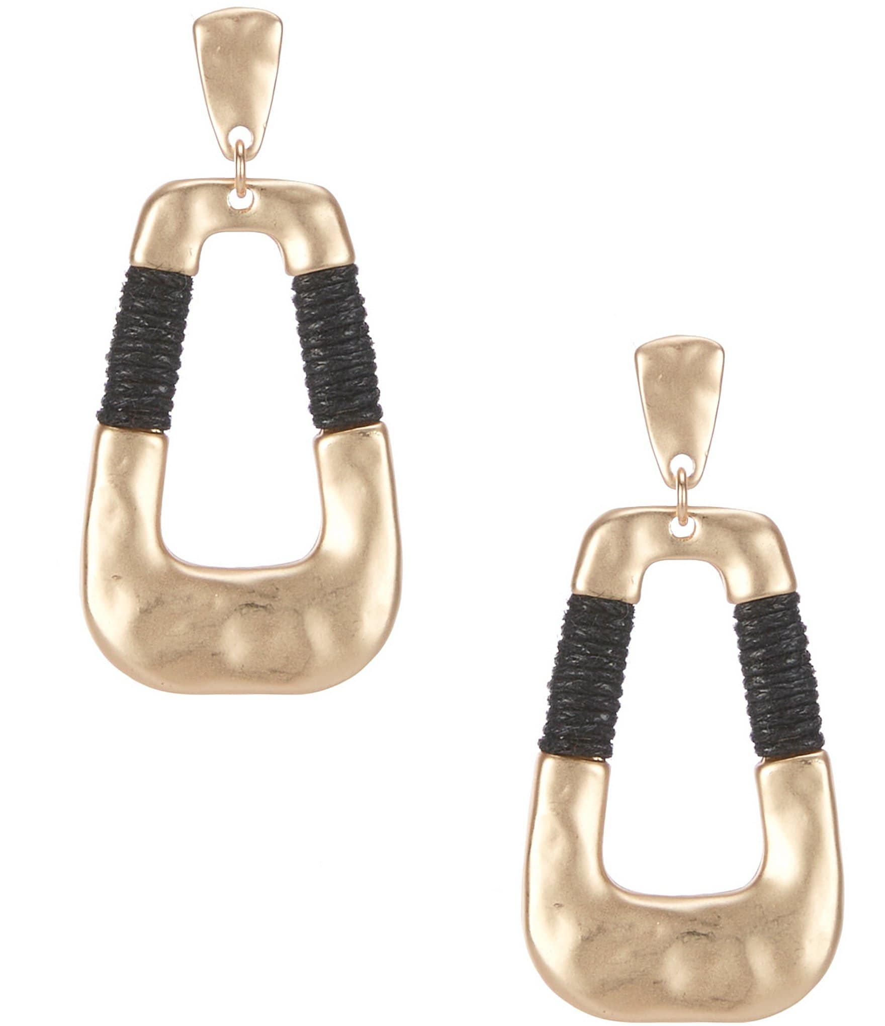 Southern Living Jet Cord Wrapped Metal Trapezoid Drop Earrings